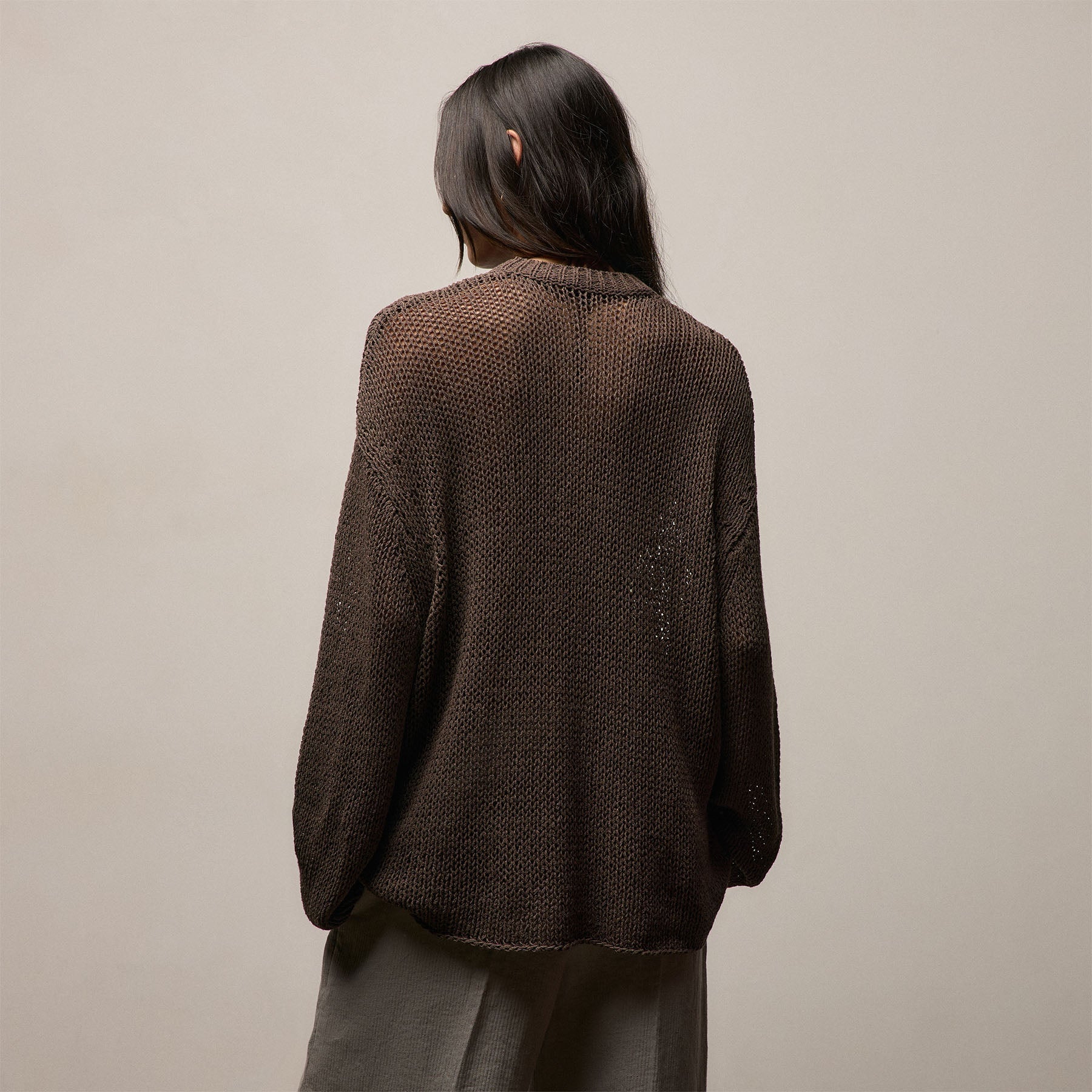 Oversized Cotton Linen Beach Sweater - Storm