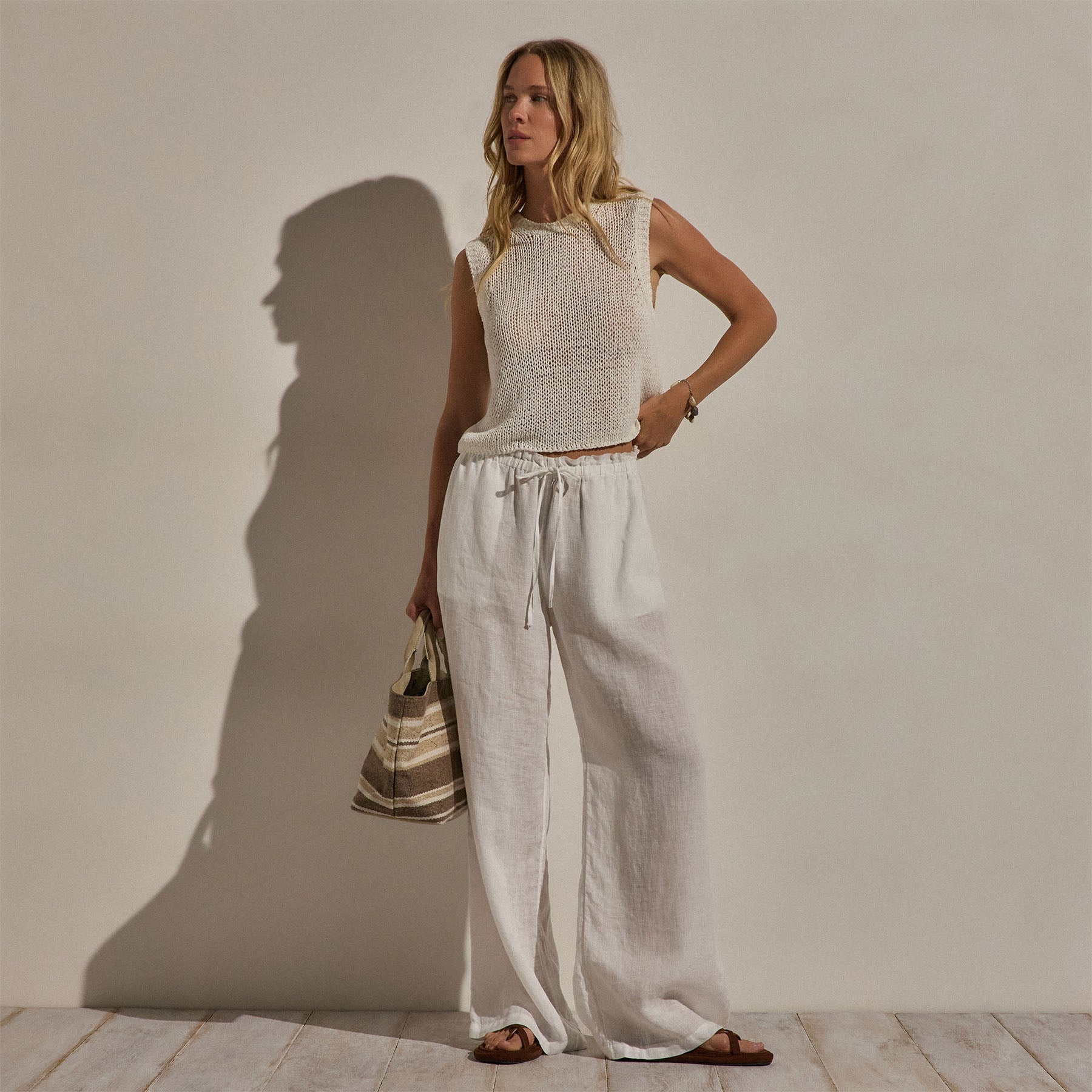 Cotton Linen Sweater Tank - Off White