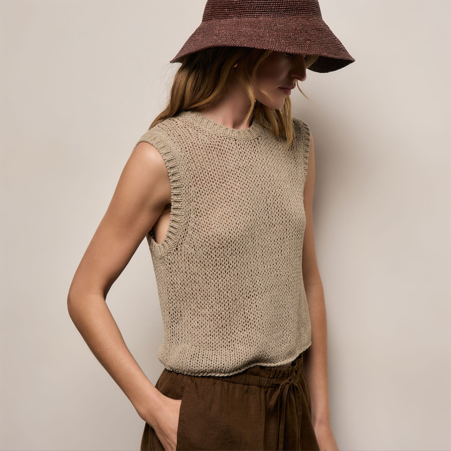 Cotton Linen Sweater Tank - Overcast