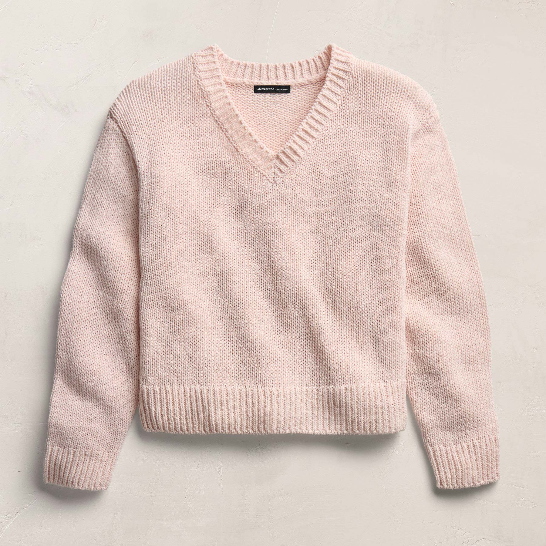 Cotton Linen V Neck Boxy Sweater - Light Rose Quartz
