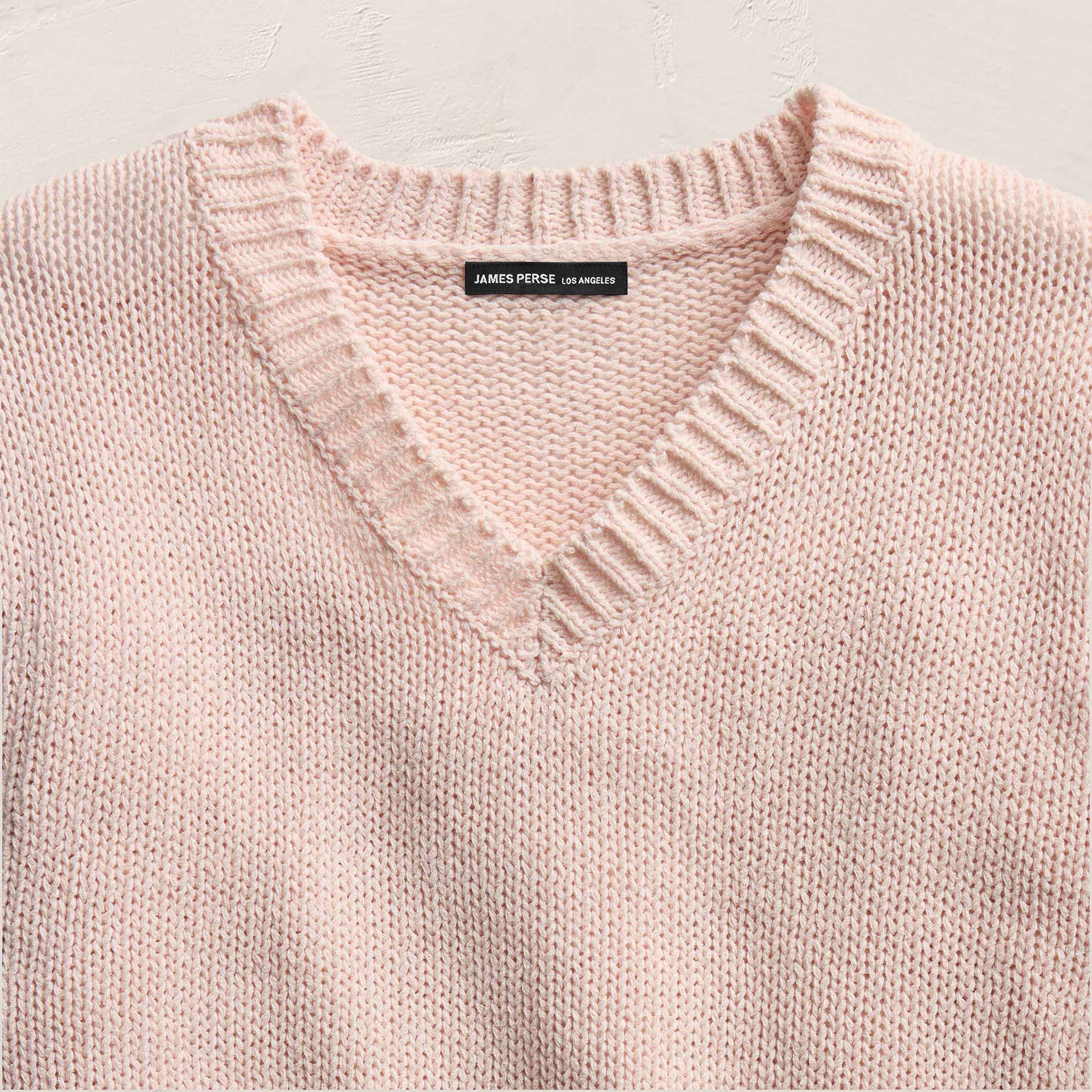 Cotton Linen V Neck Boxy Sweater - Light Rose Quartz