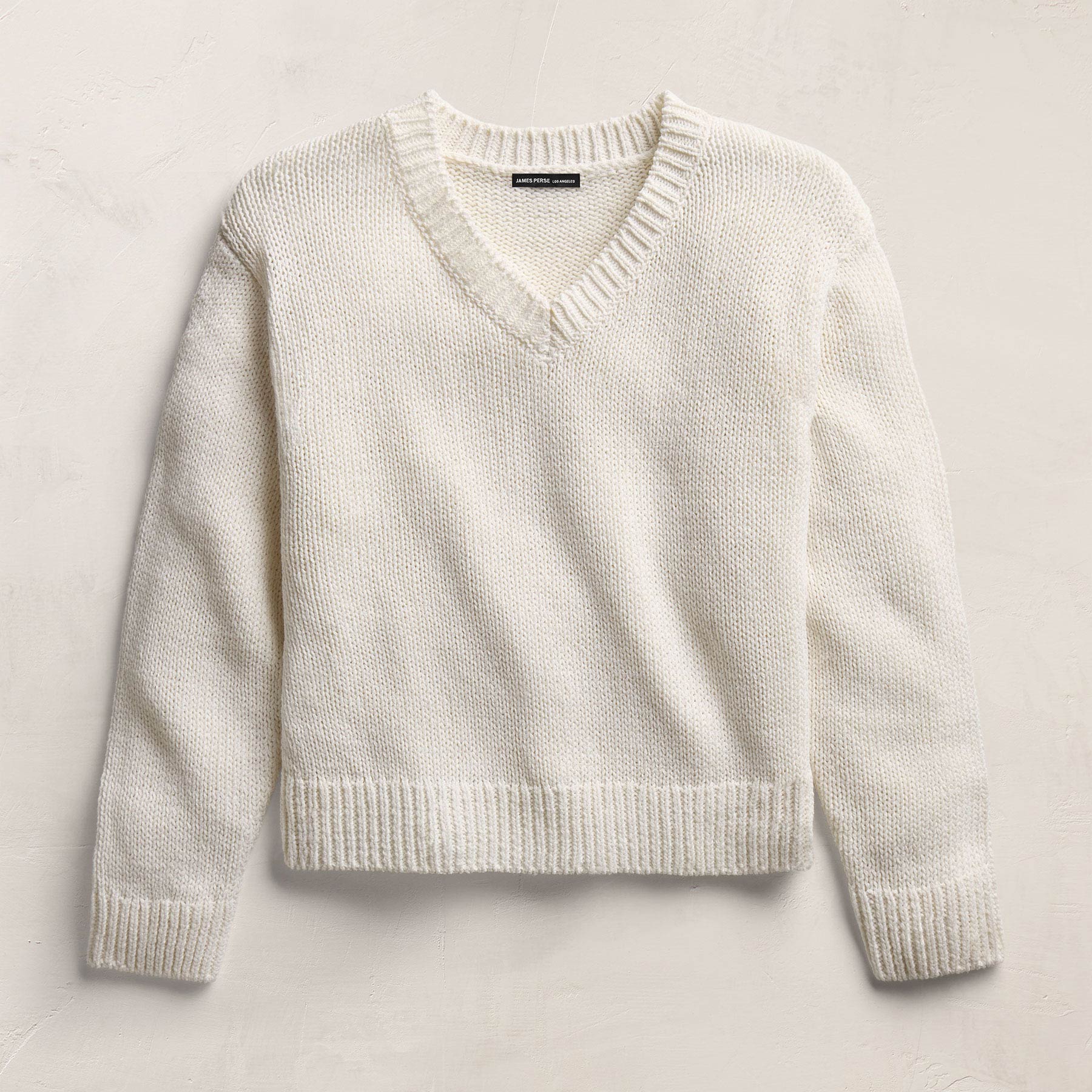 Cotton Linen V Neck Boxy Sweater - Off White
