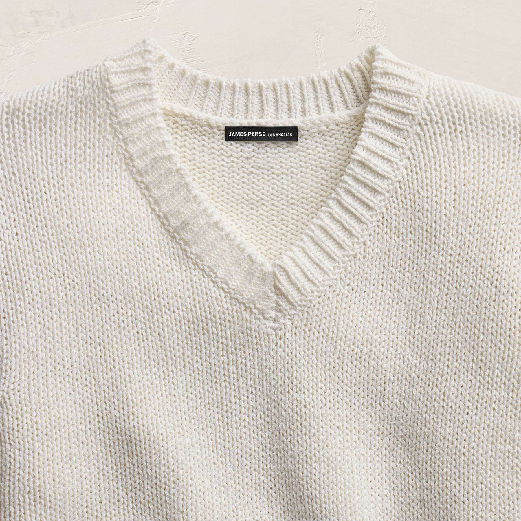 Cotton Linen V Neck Boxy Sweater - Off White