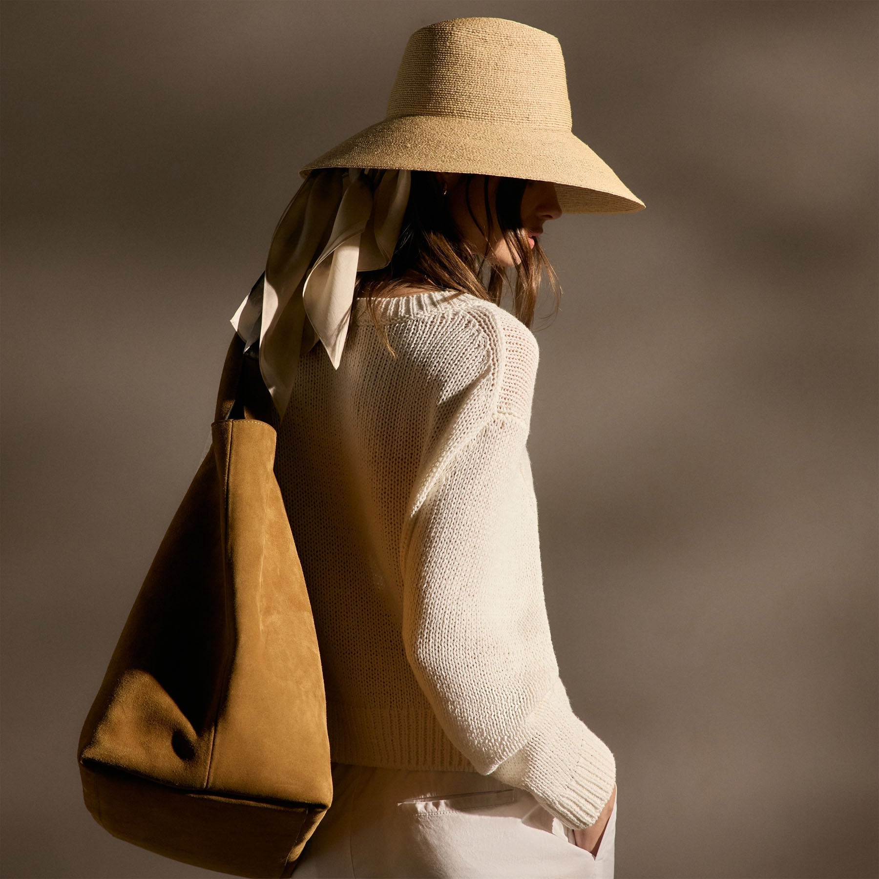 Cotton Linen V Neck Boxy Sweater - Off White