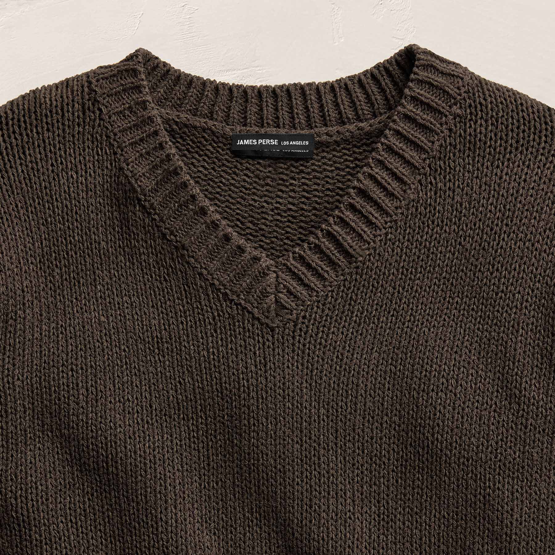 Cotton Linen V Neck Boxy Sweater - Storm