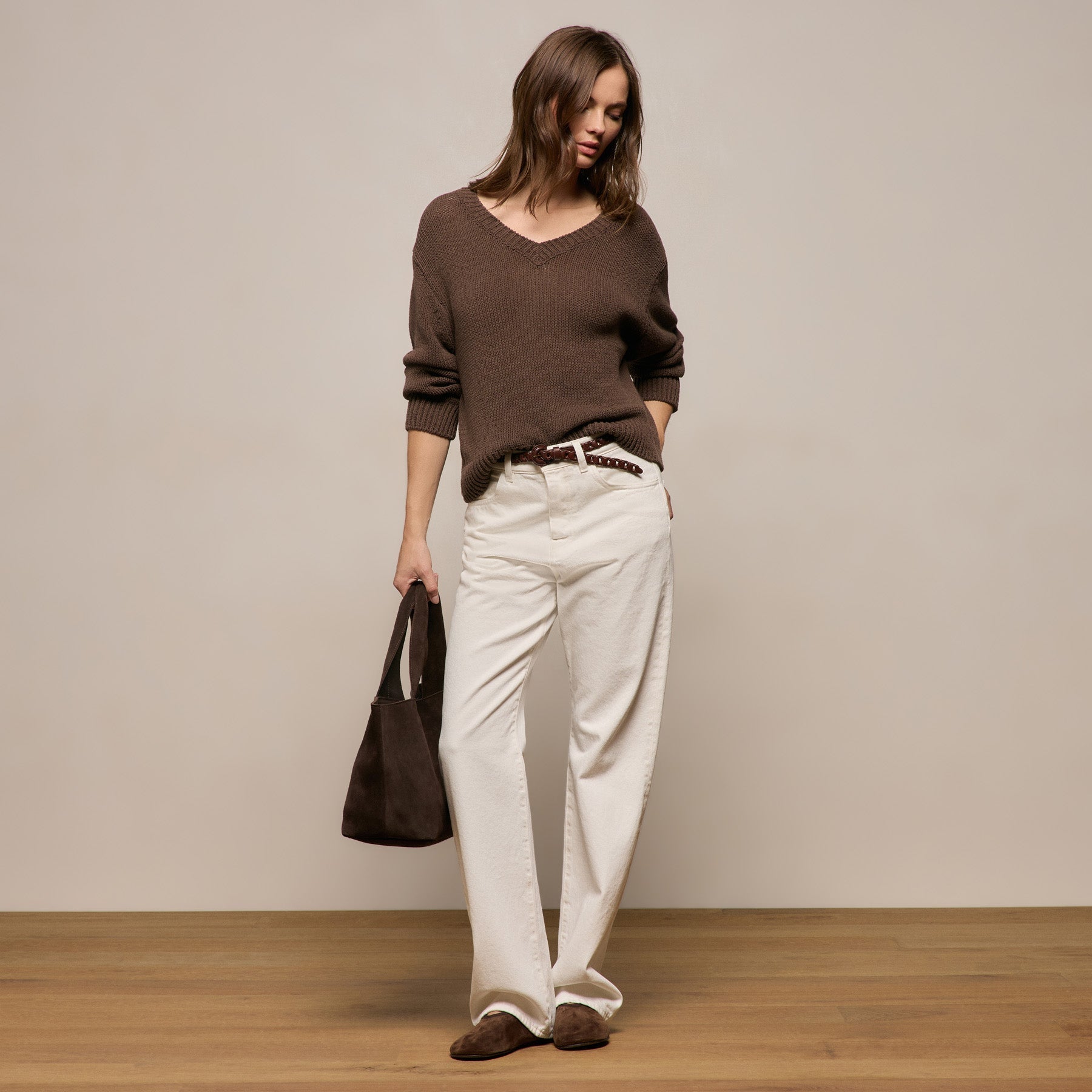 Cotton Linen V Neck Boxy Sweater - Storm