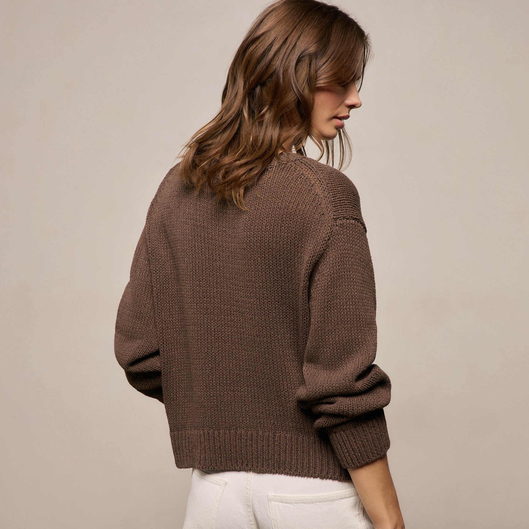 Cotton Linen V Neck Boxy Sweater - Storm