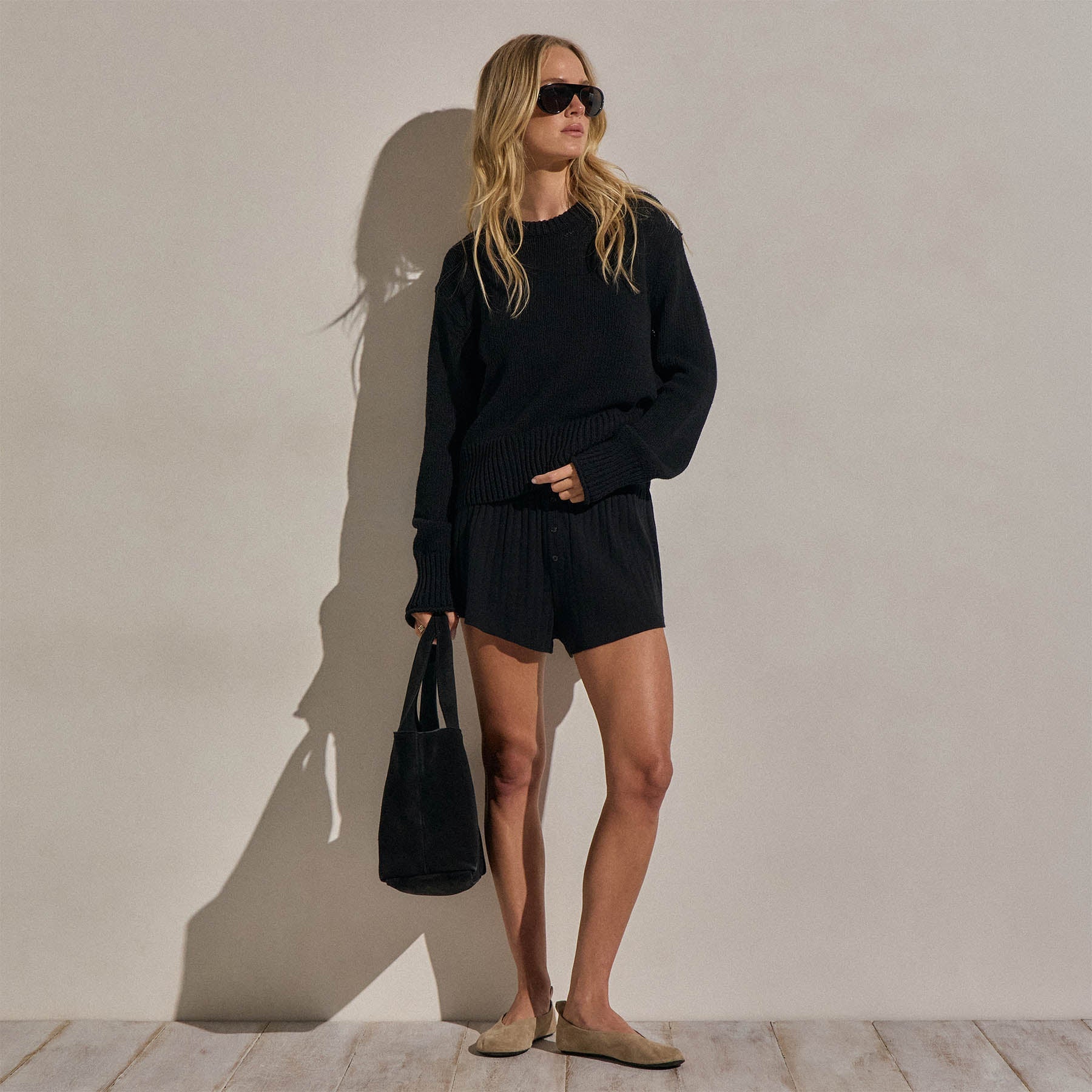 Textured Linen Cotton Sweater - Black