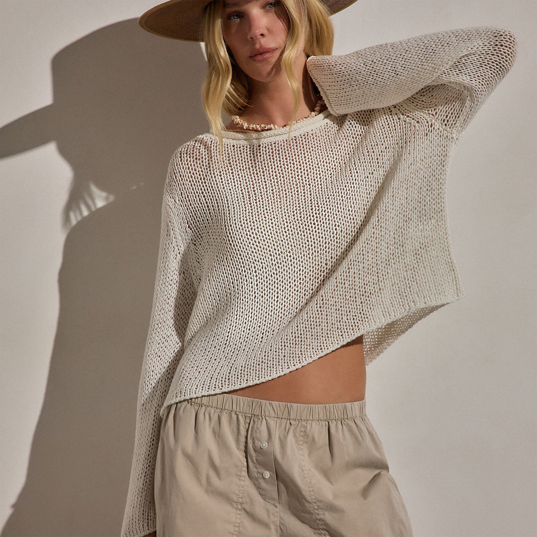 Cotton Linen Pullover Sweater - Off White