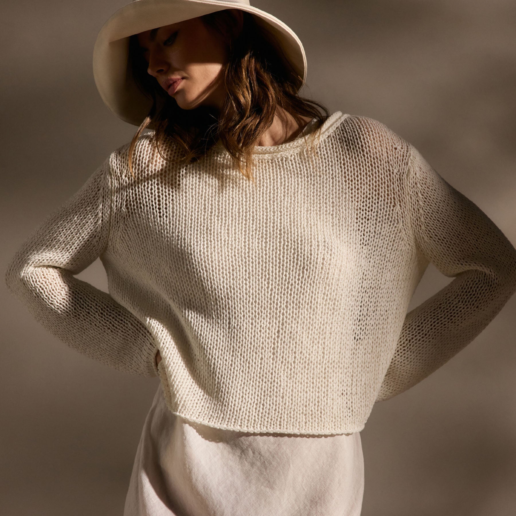 Cotton Linen Pullover Sweater - Off White
