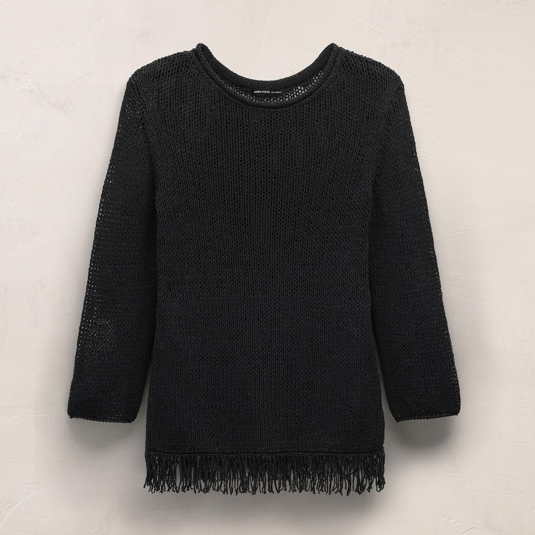 Baja Fringe Cotton Linen Tunic - Black