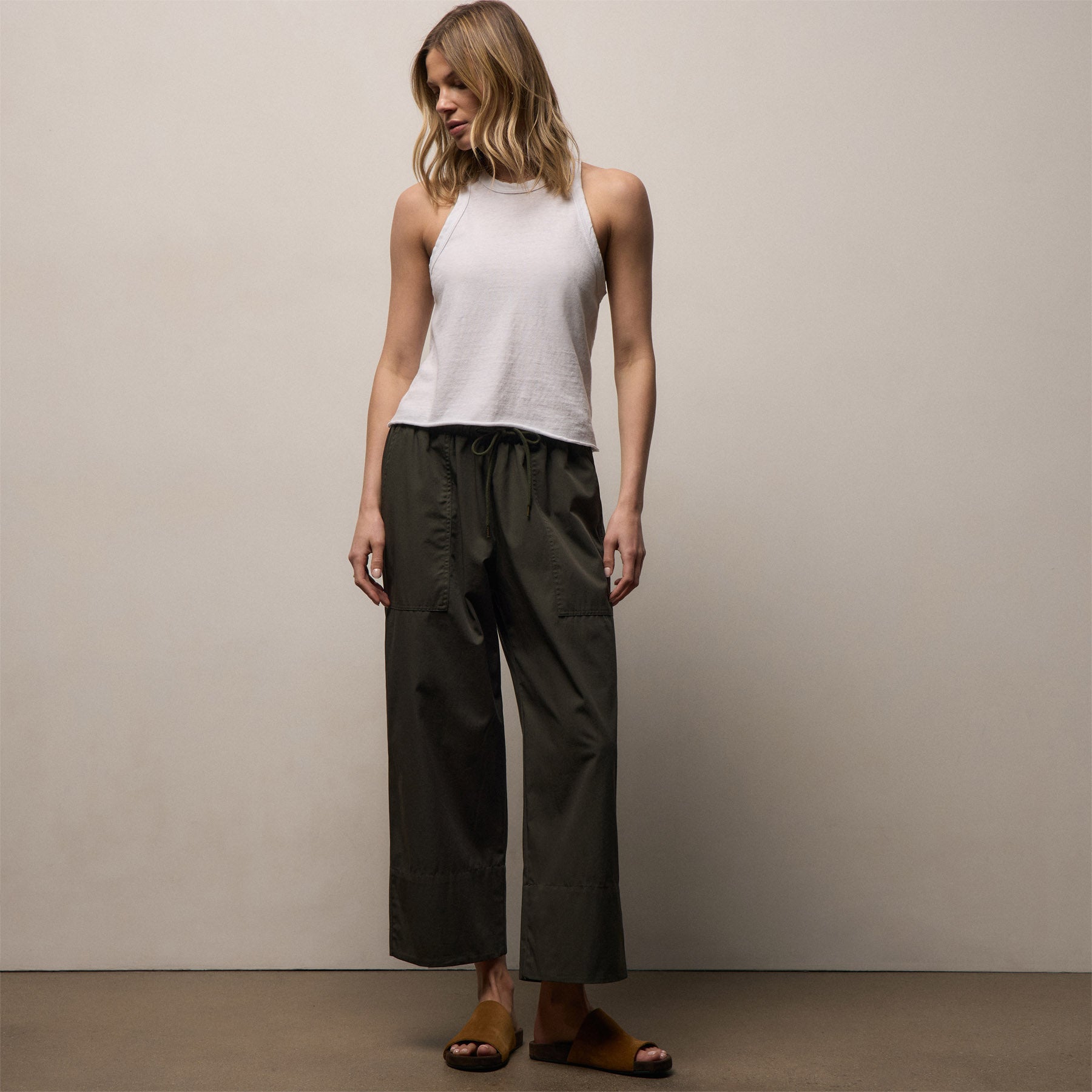 Fine Cotton Twill Crop Pant - Dark Olive