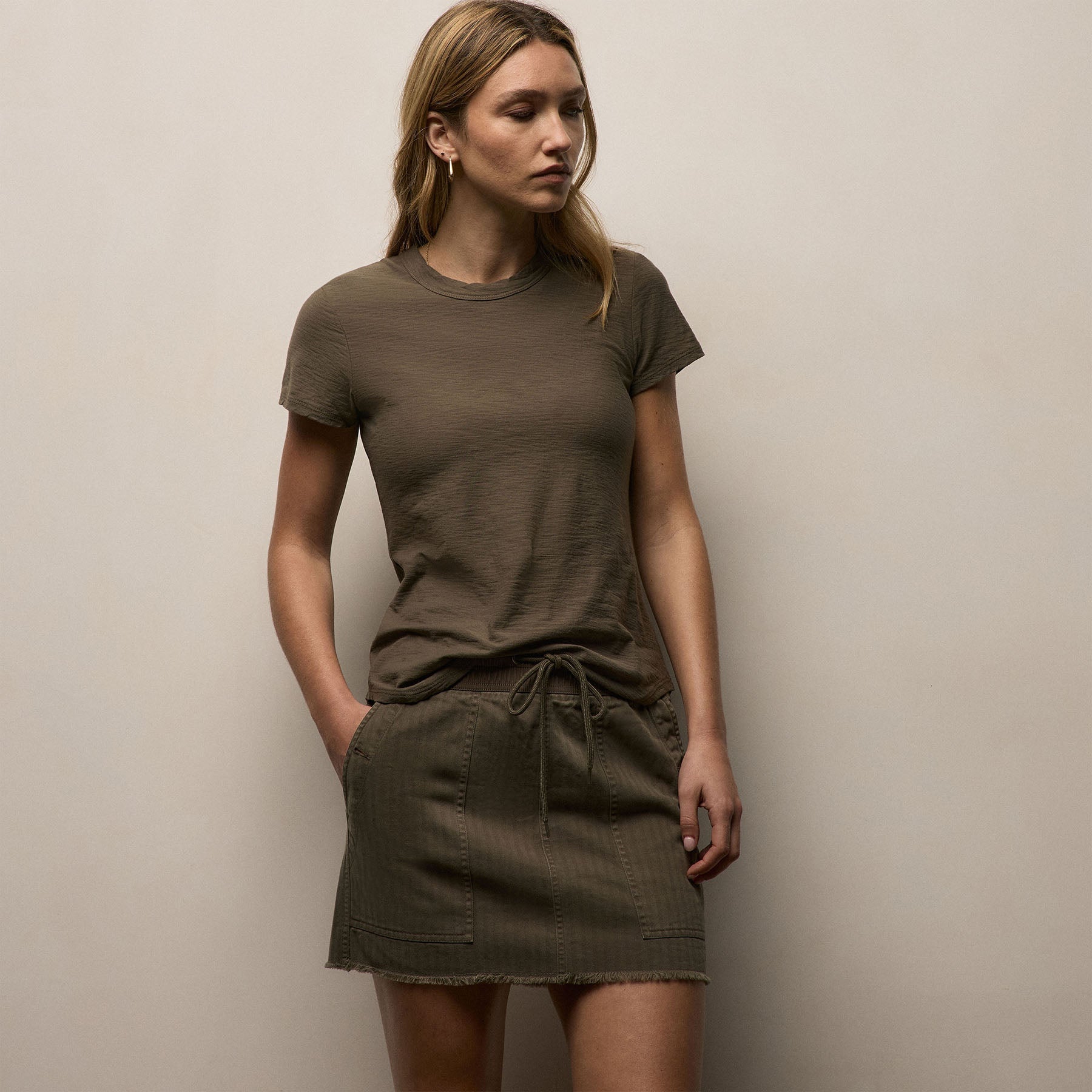 Sheer Slub Crew Neck Tee - Army Green