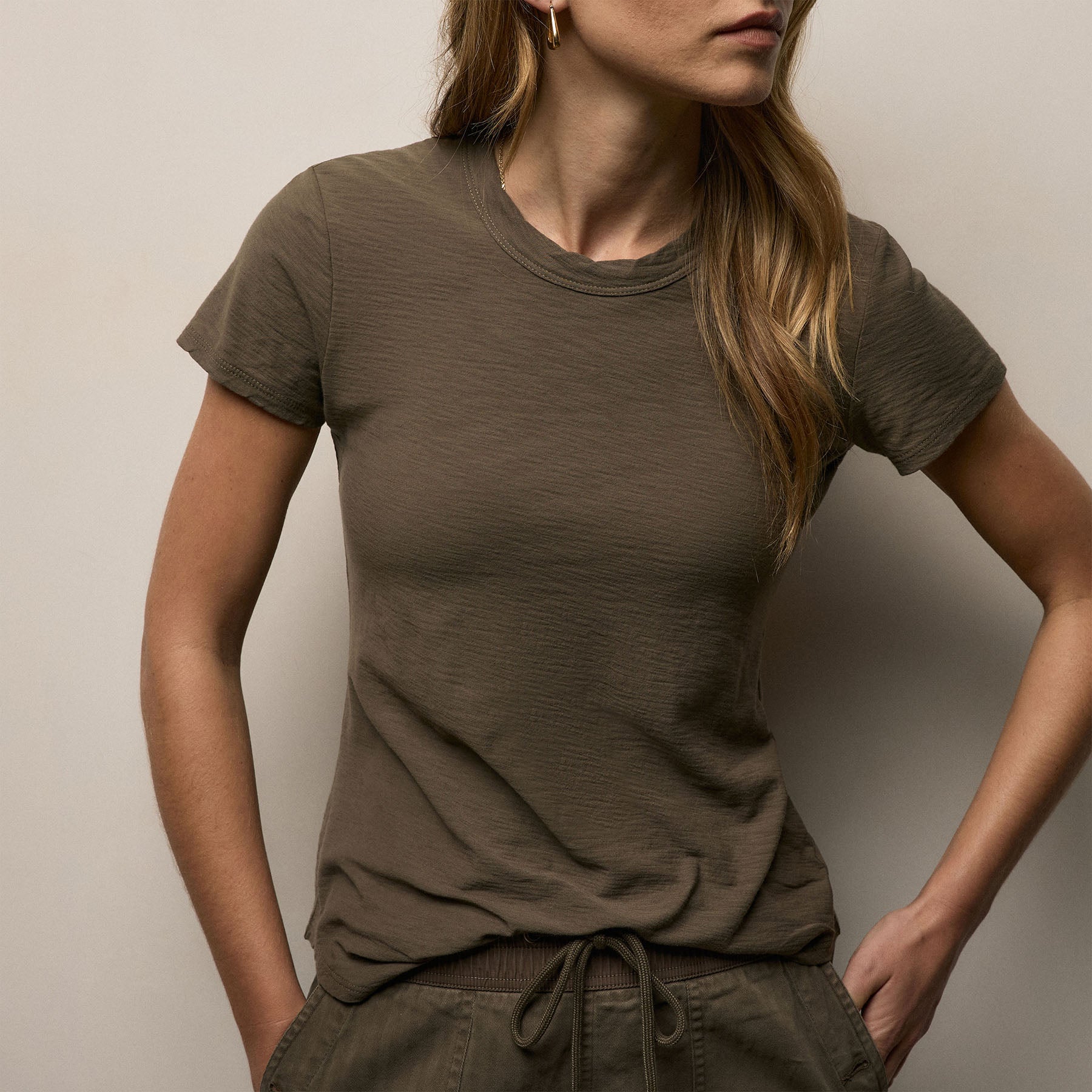 Sheer Slub Crew Neck Tee - Army Green