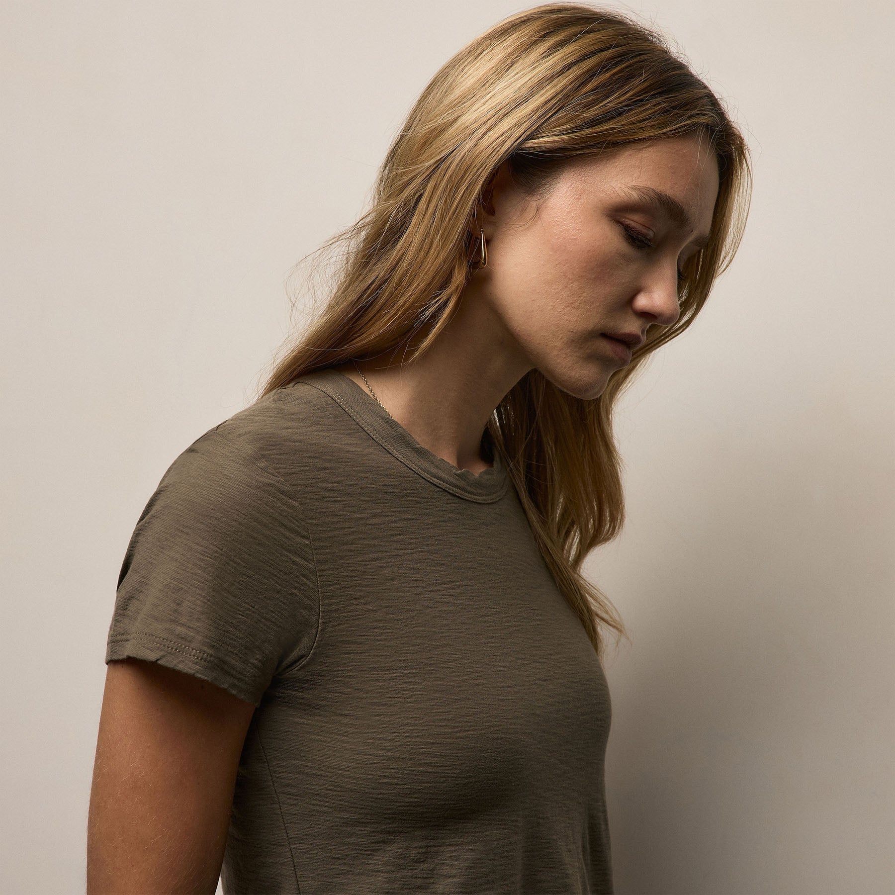 Sheer Slub Crew Neck Tee - Army Green