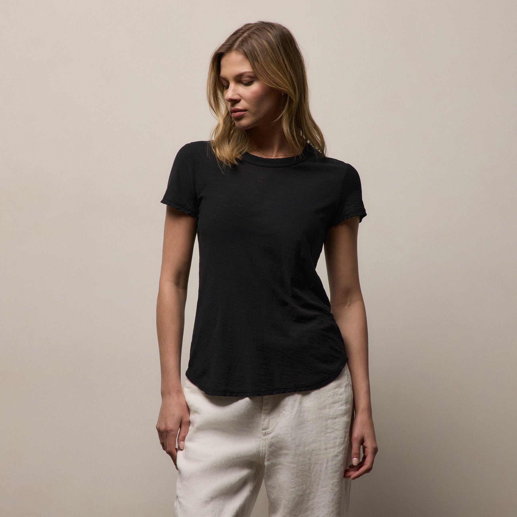Sheer Slub Crew Neck Tee - Black