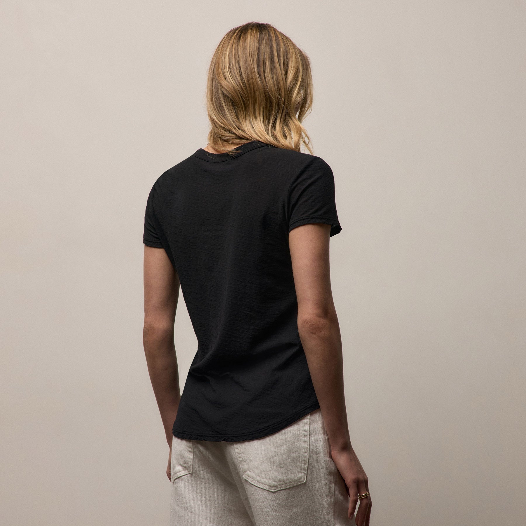 Sheer Slub Crew Neck Tee - Black