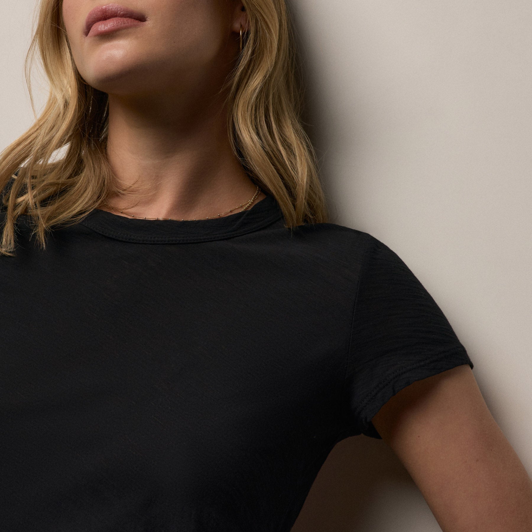 Sheer Slub Crew Neck Tee - Black