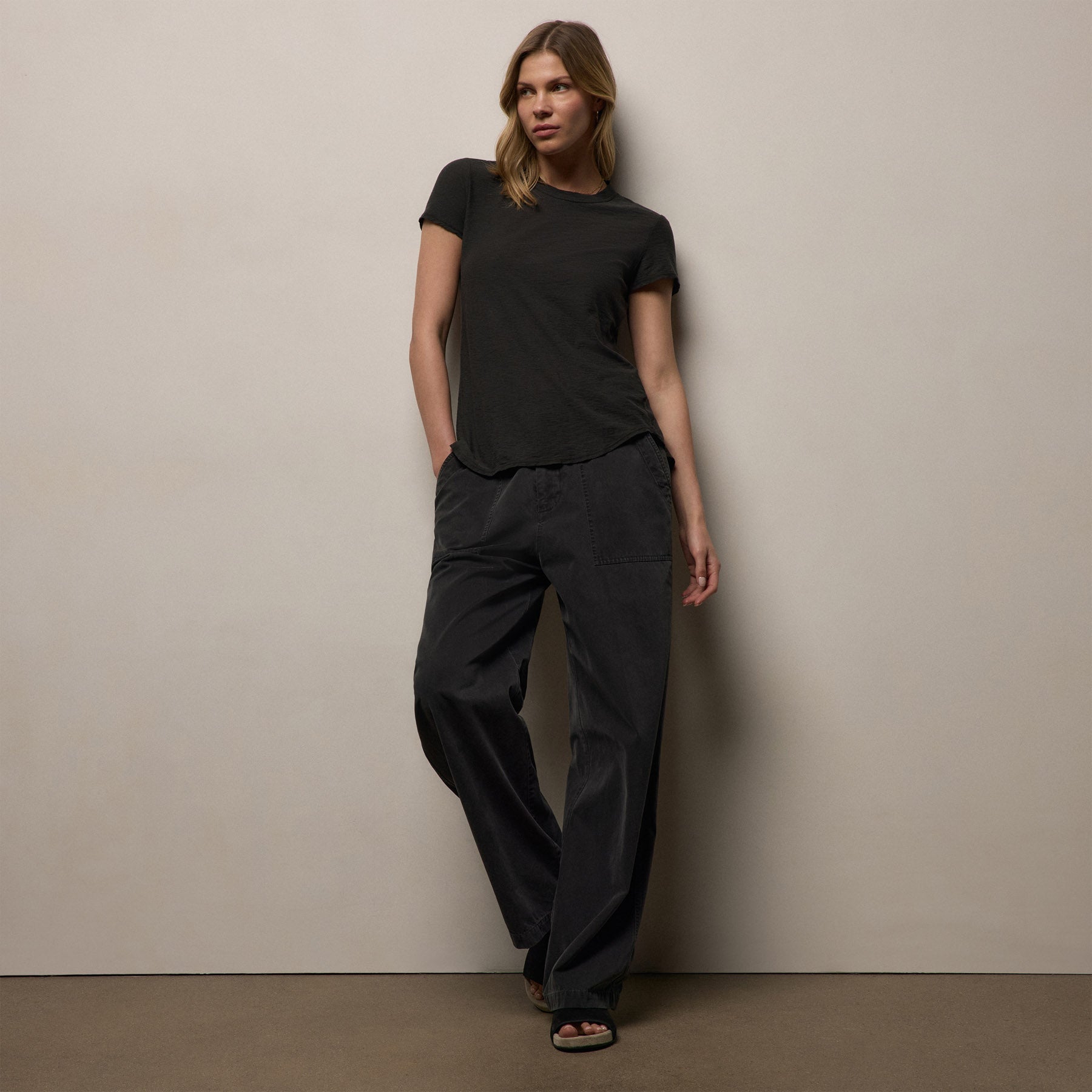 Sheer Slub Crew Neck Tee - Carbon