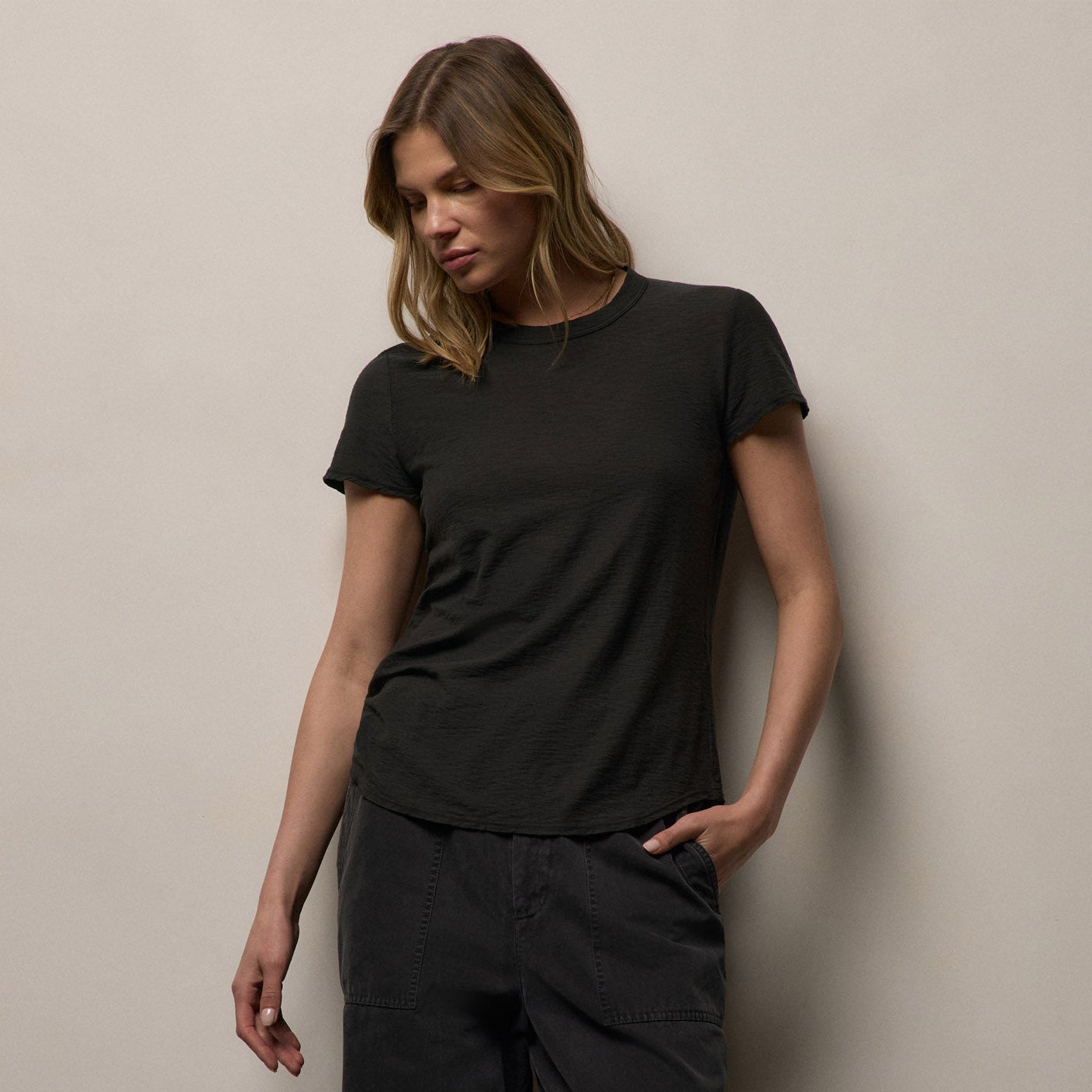 Sheer Slub Crew Neck Tee - Carbon