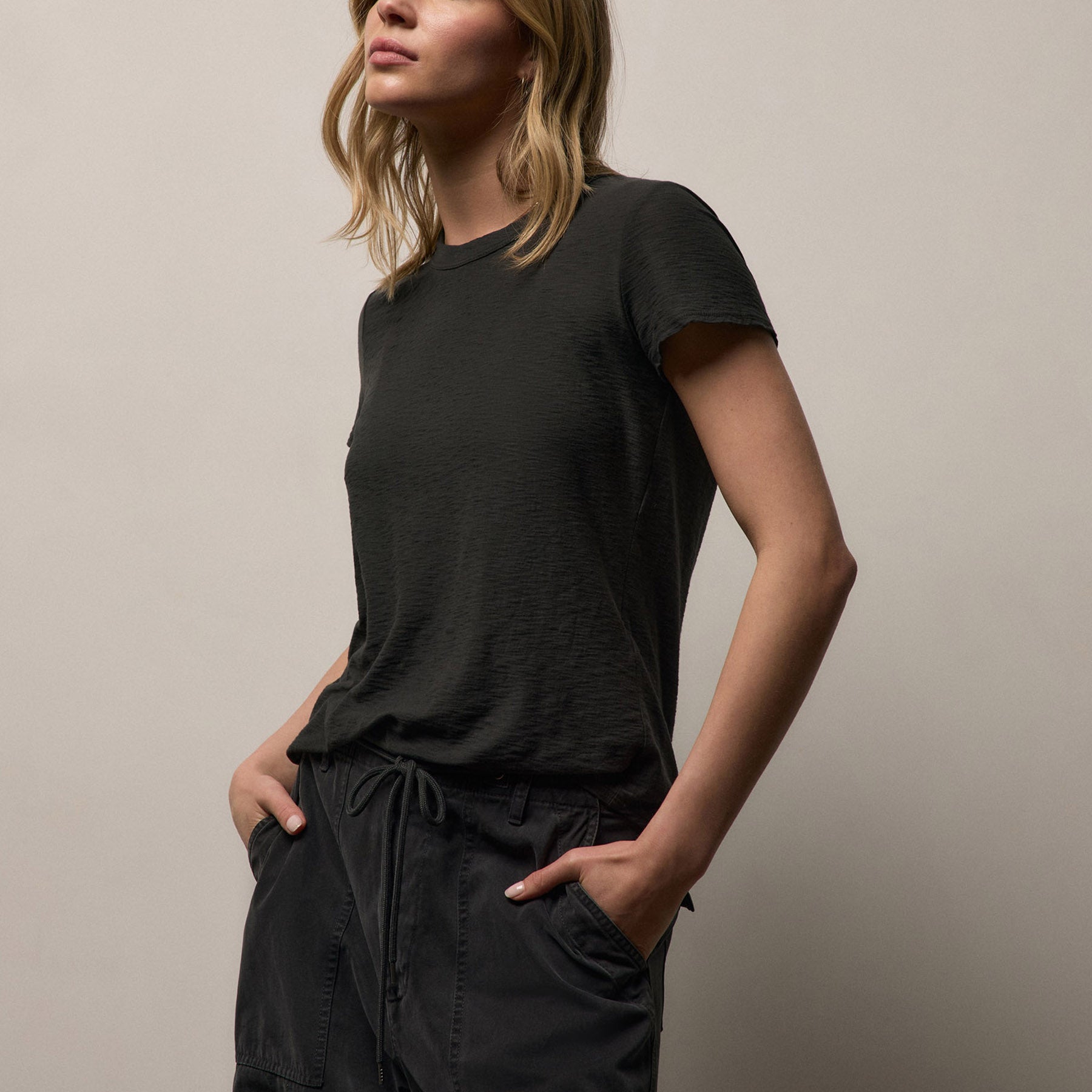 Sheer Slub Crew Neck Tee - Carbon