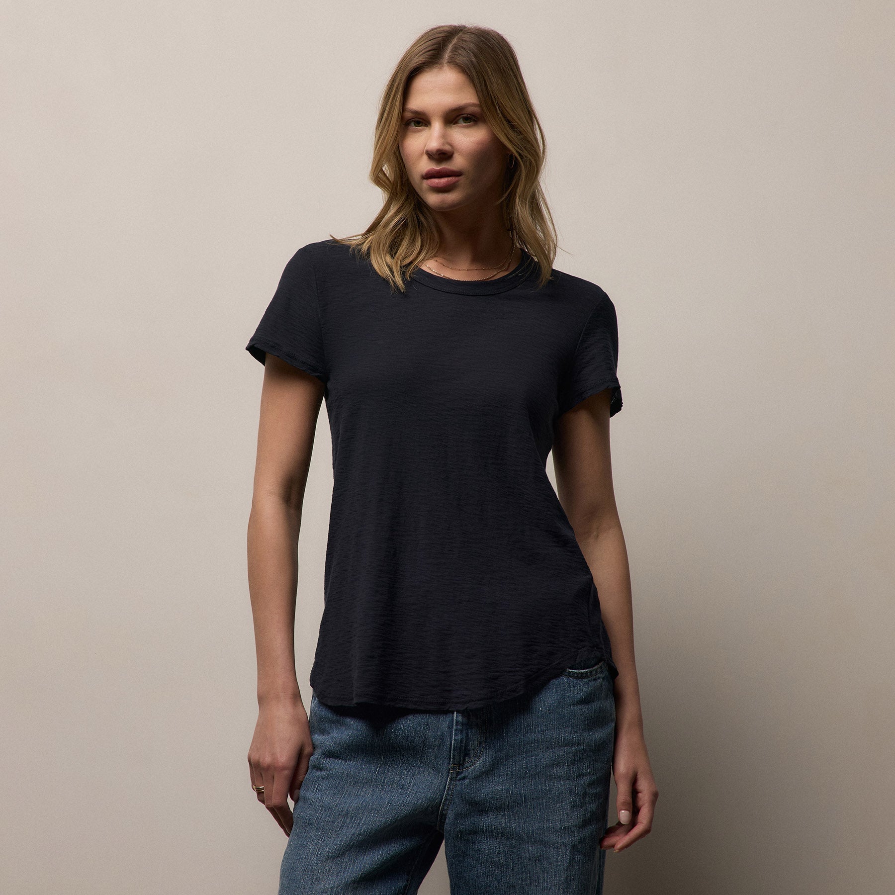 Sheer Slub Crew Neck Tee - Deep