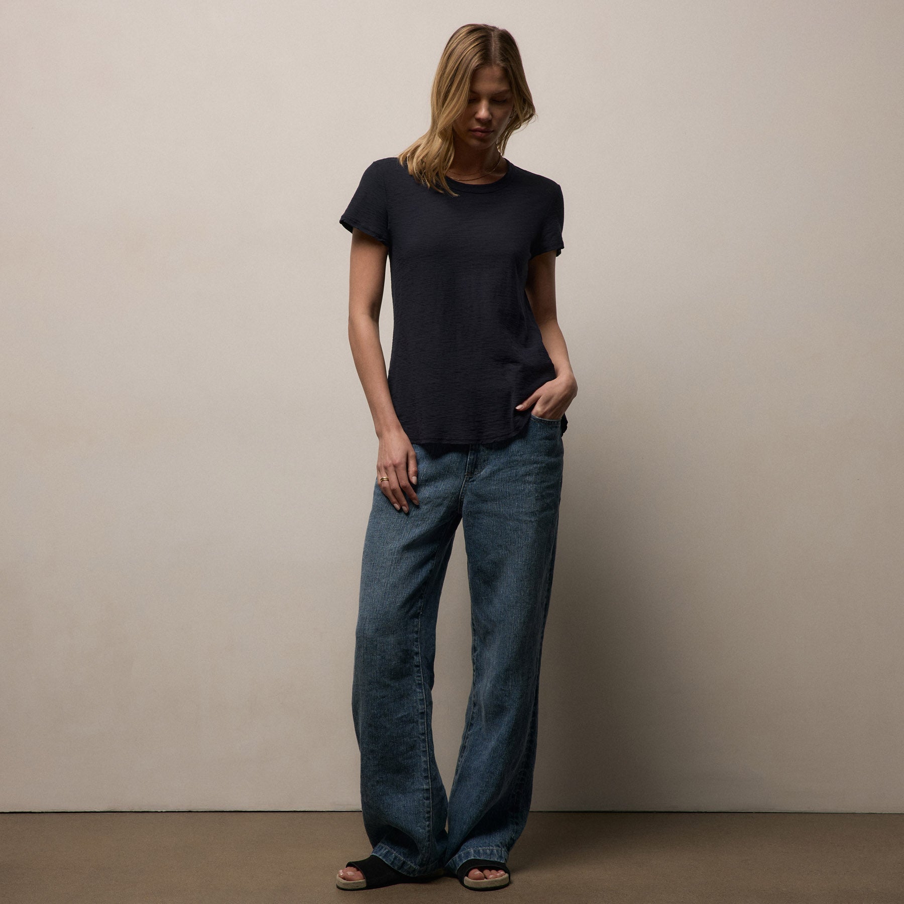 Sheer Slub Crew Neck Tee - Deep