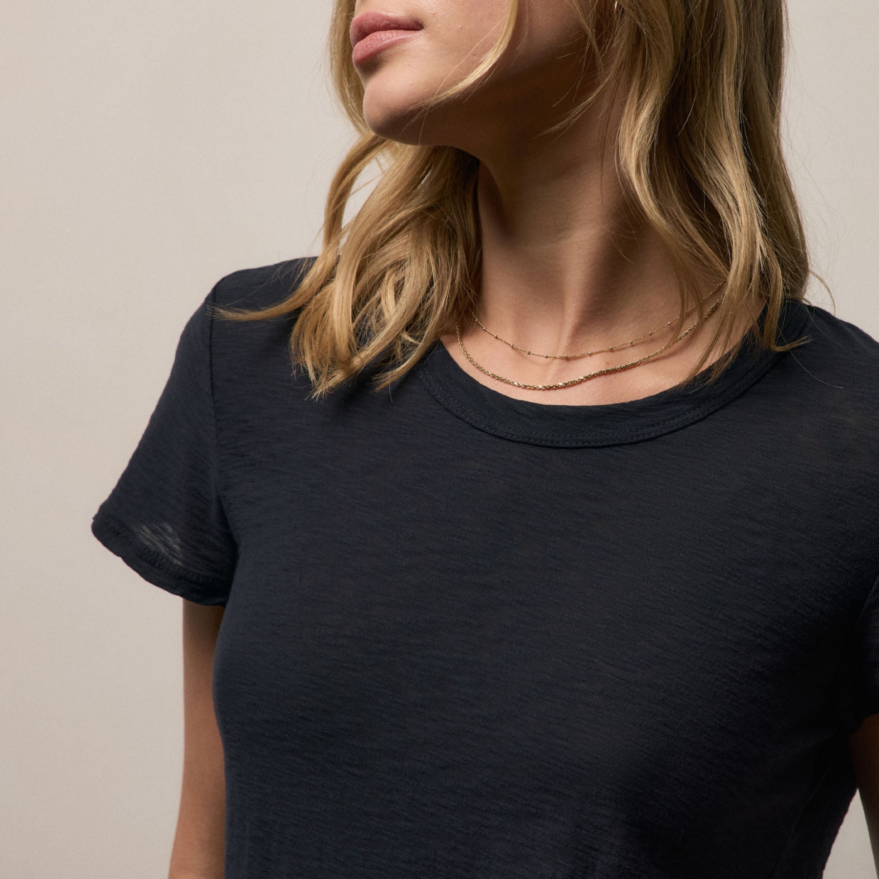 Sheer Slub Crew Neck Tee - Deep