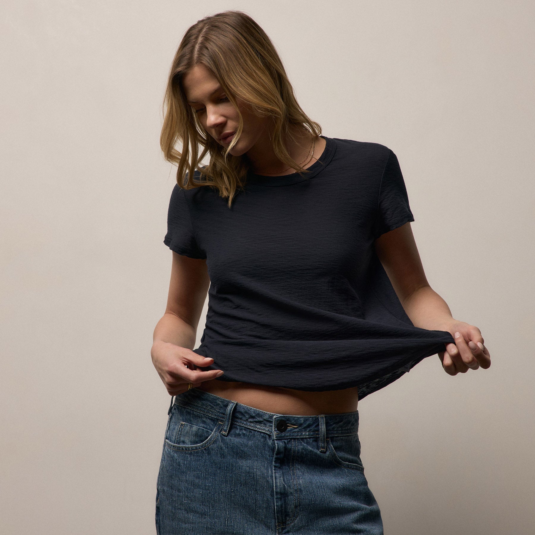 Sheer Slub Crew Neck Tee - Deep