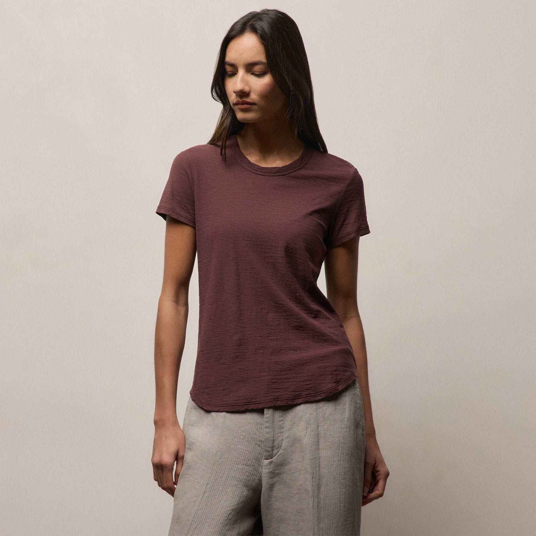 Sheer Slub Crew Neck Tee - Dark Plum