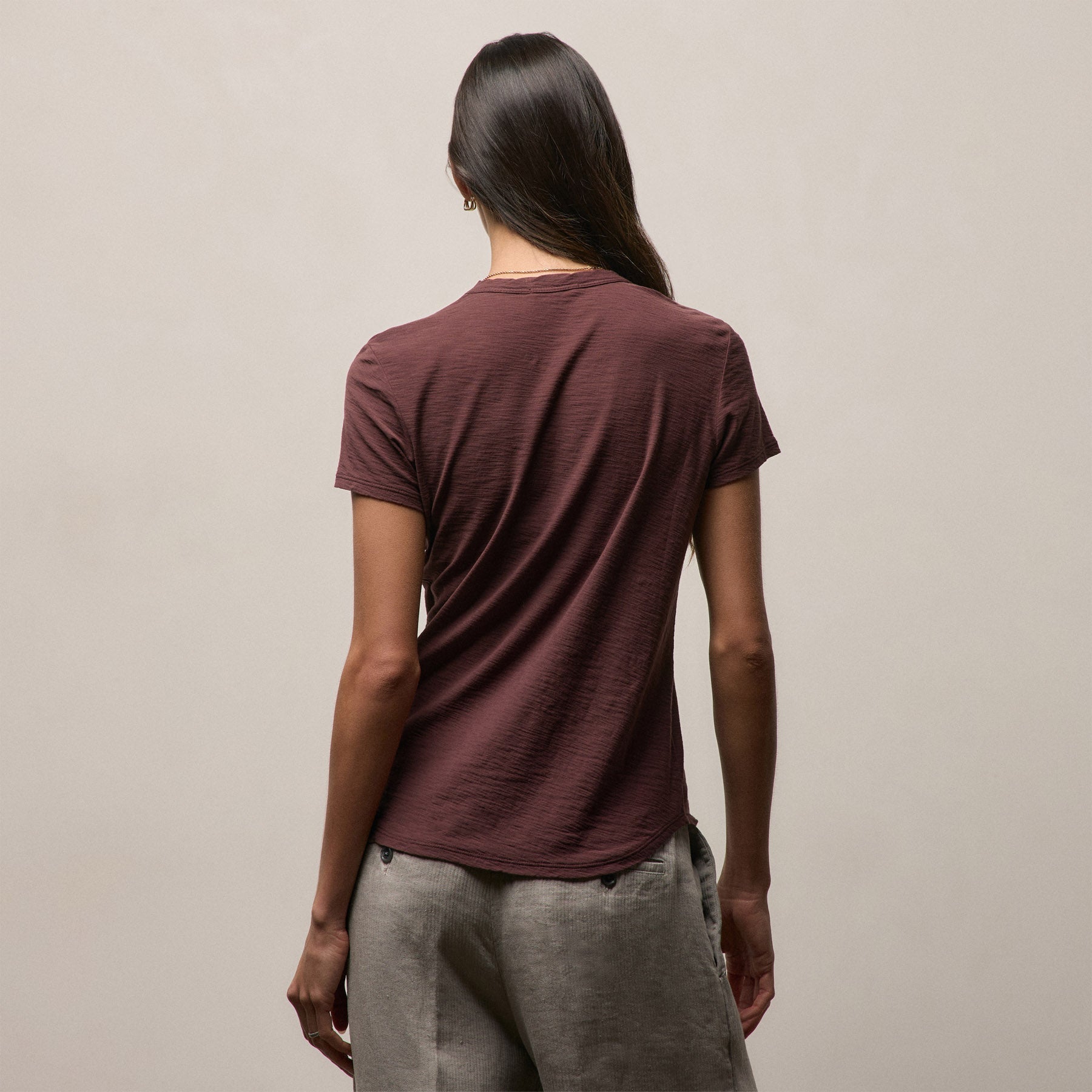 Sheer Slub Crew Neck Tee - Dark Plum