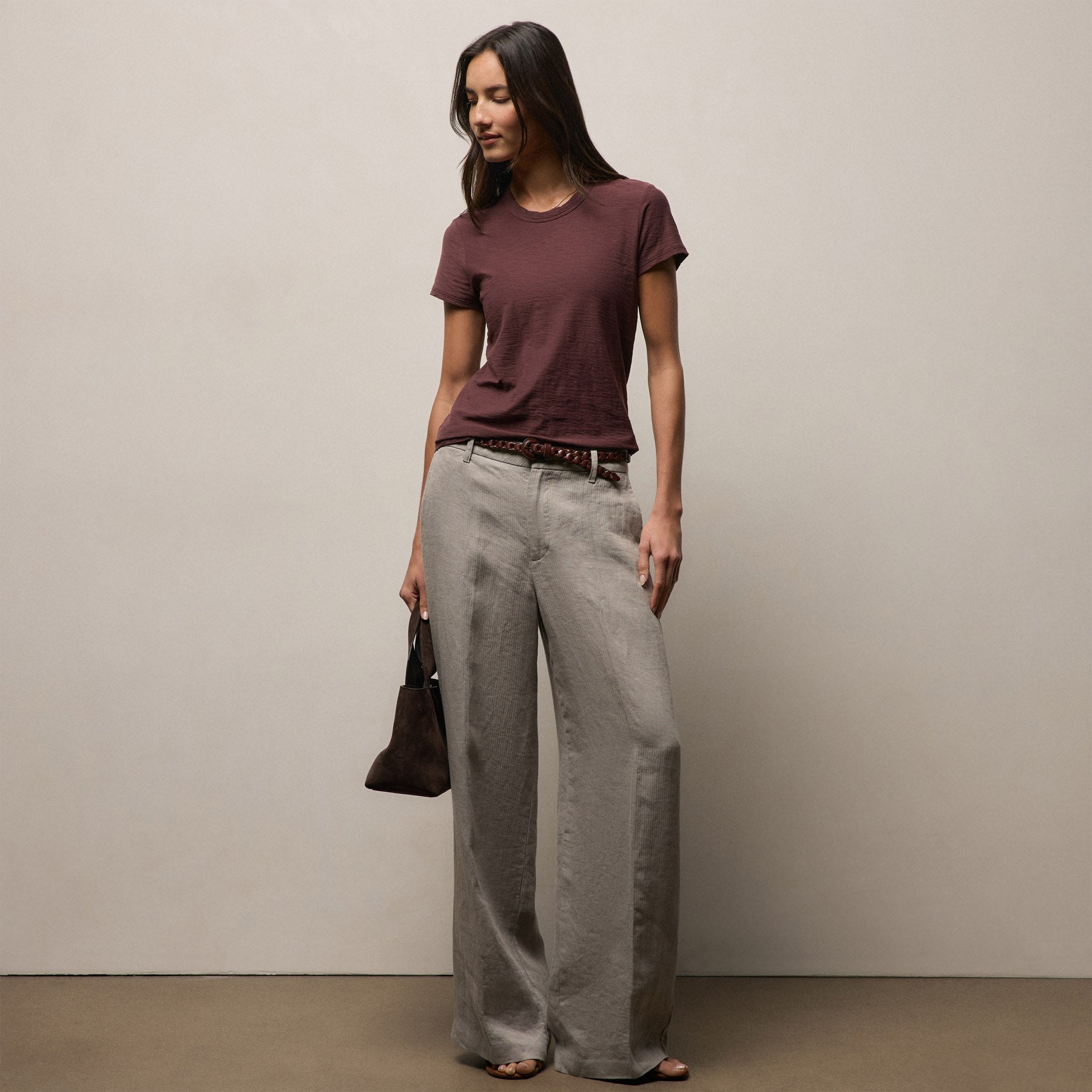 Sheer Slub Crew Neck Tee - Dark Plum