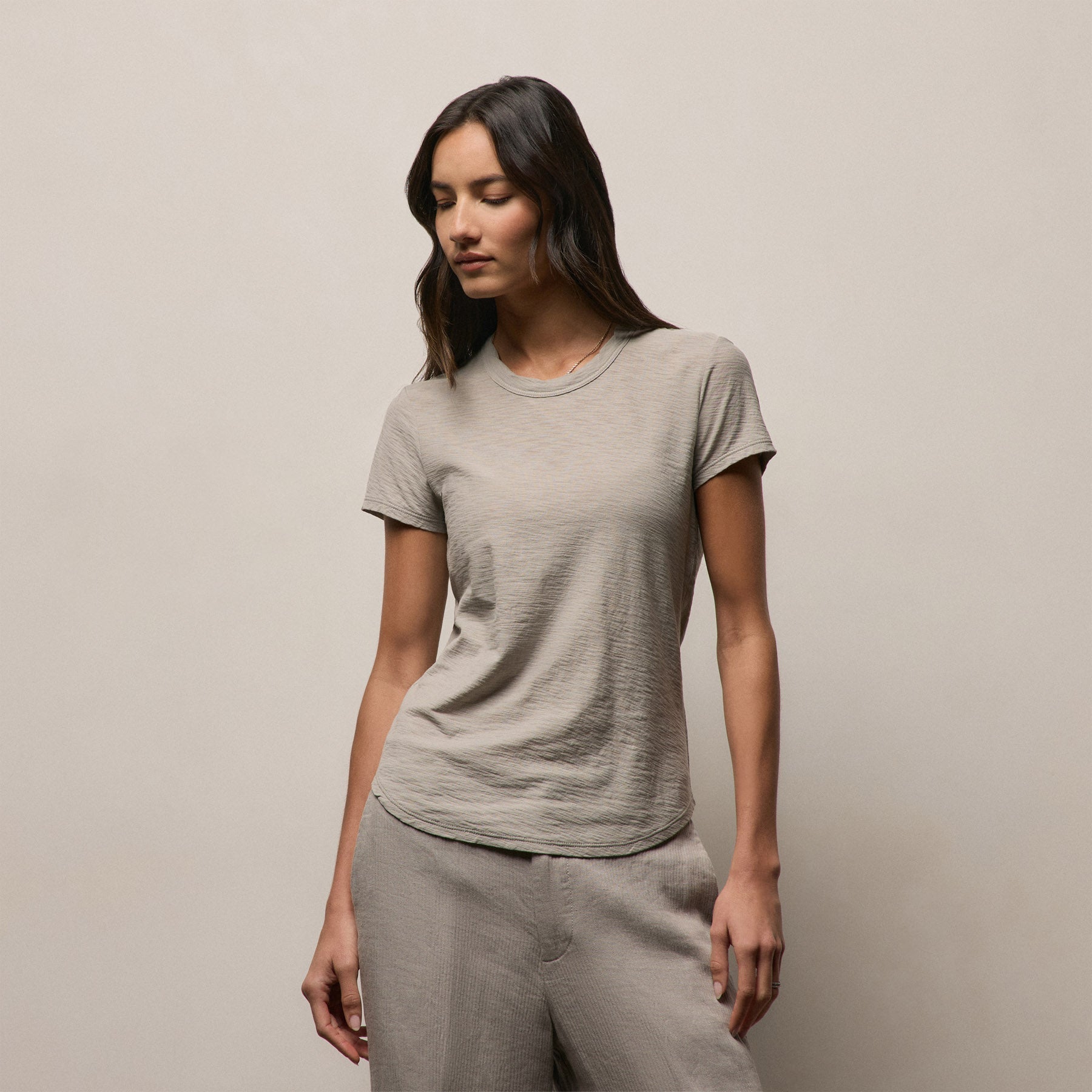 Sheer Slub Crew Neck Tee - Fog