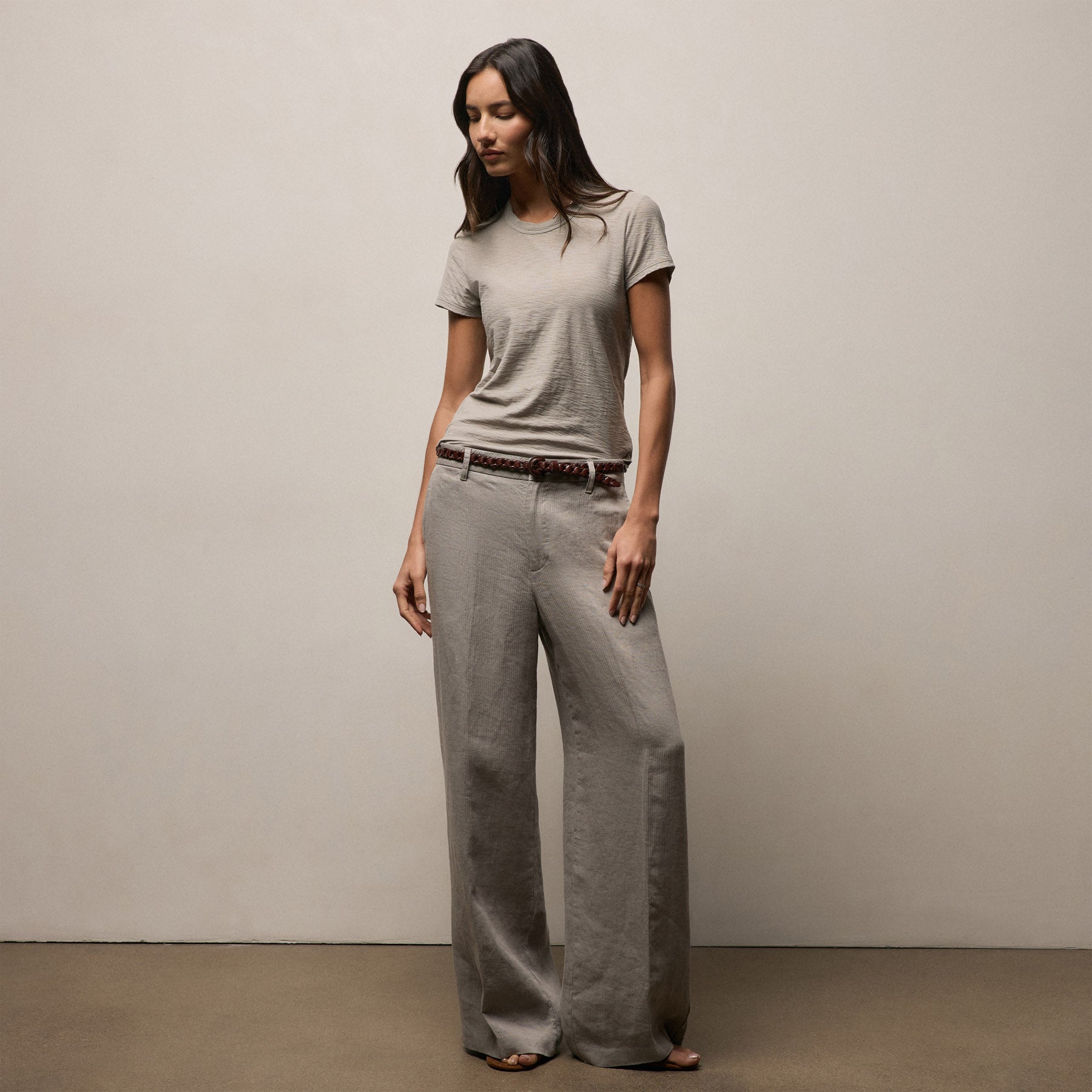 Sheer Slub Crew Neck Tee - Fog