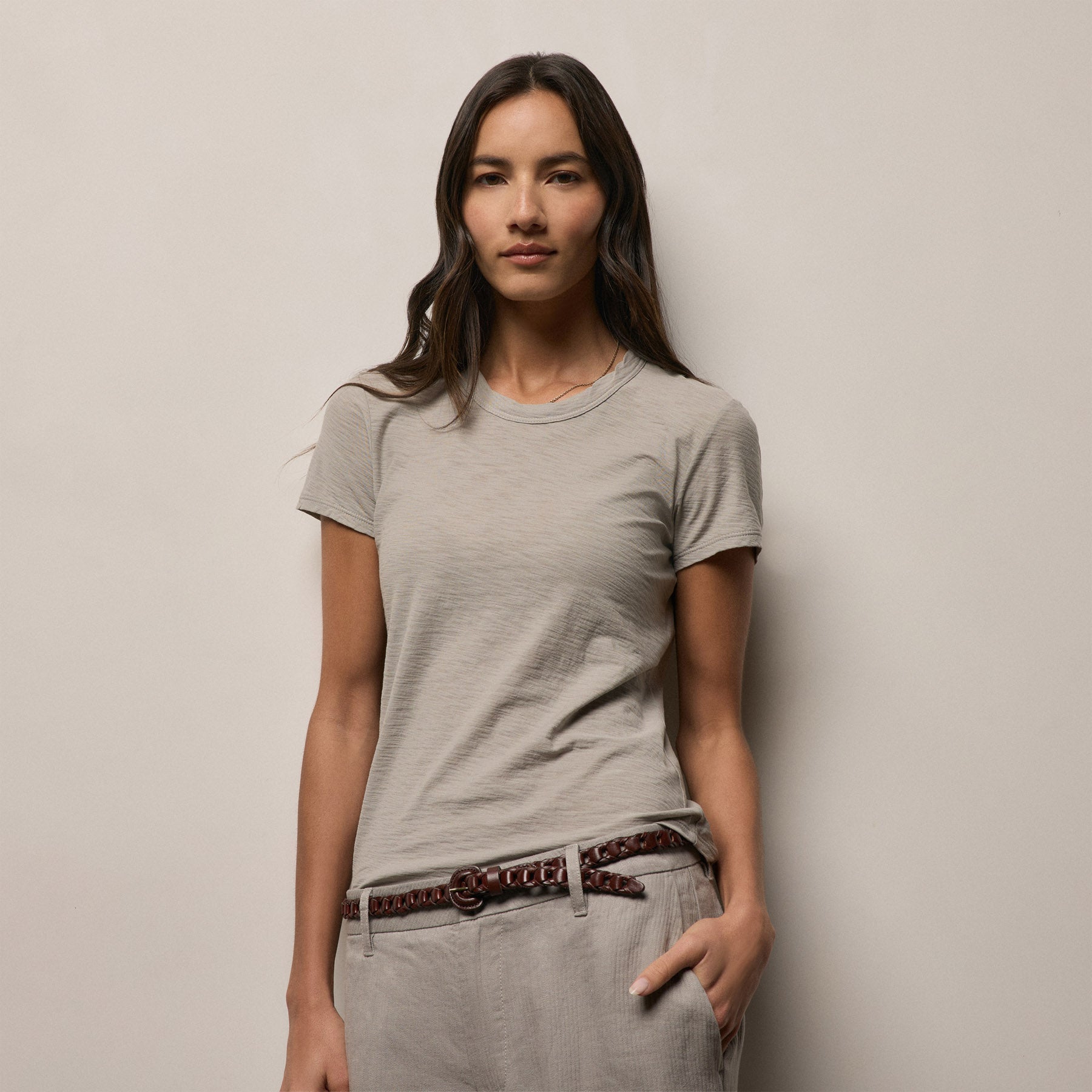 Sheer Slub Crew Neck Tee - Fog