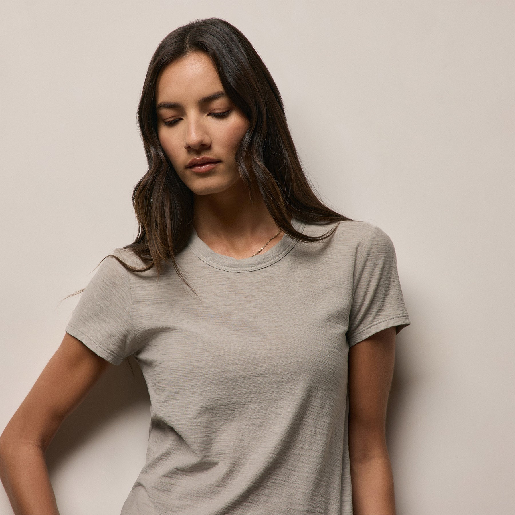 Sheer Slub Crew Neck Tee - Fog