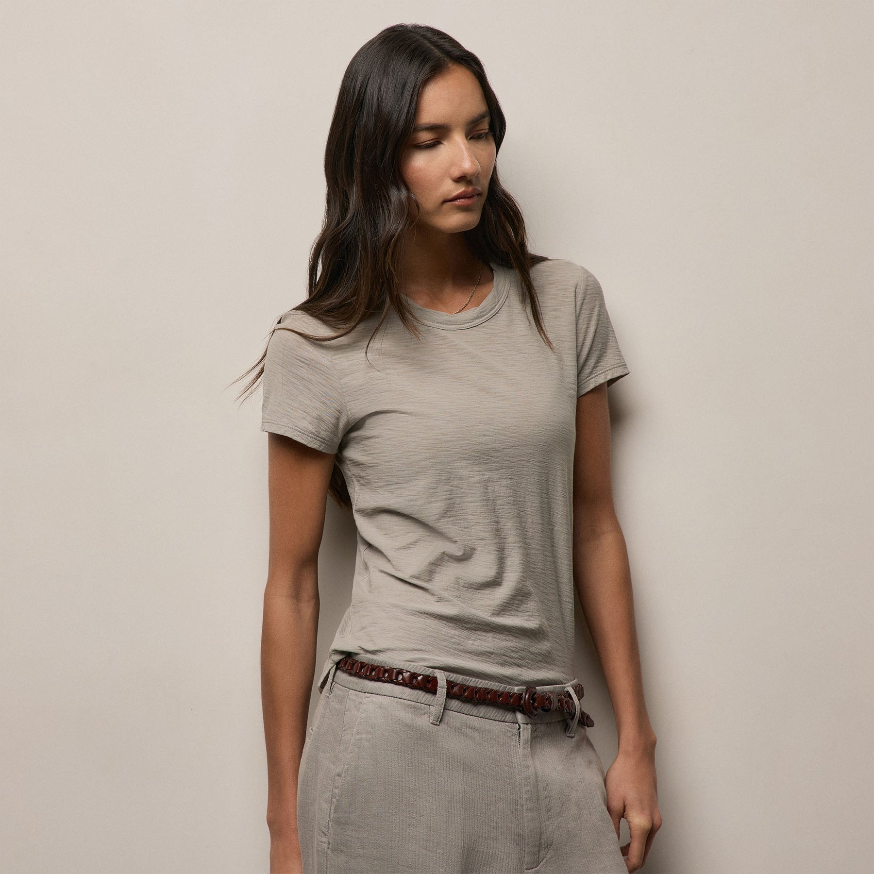 Sheer Slub Crew Neck Tee - Fog