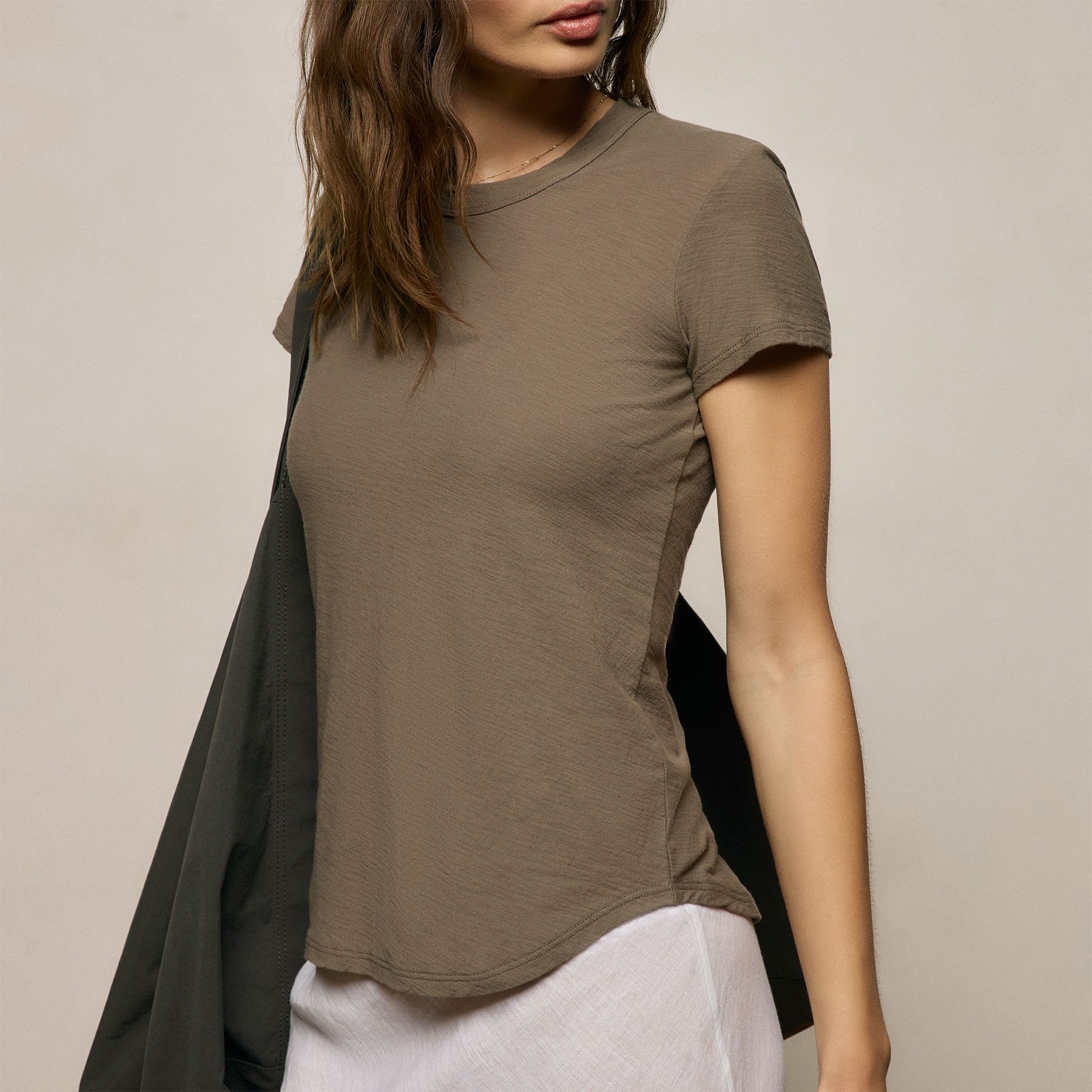 Sheer Slub Crew Neck Tee - Light Olive