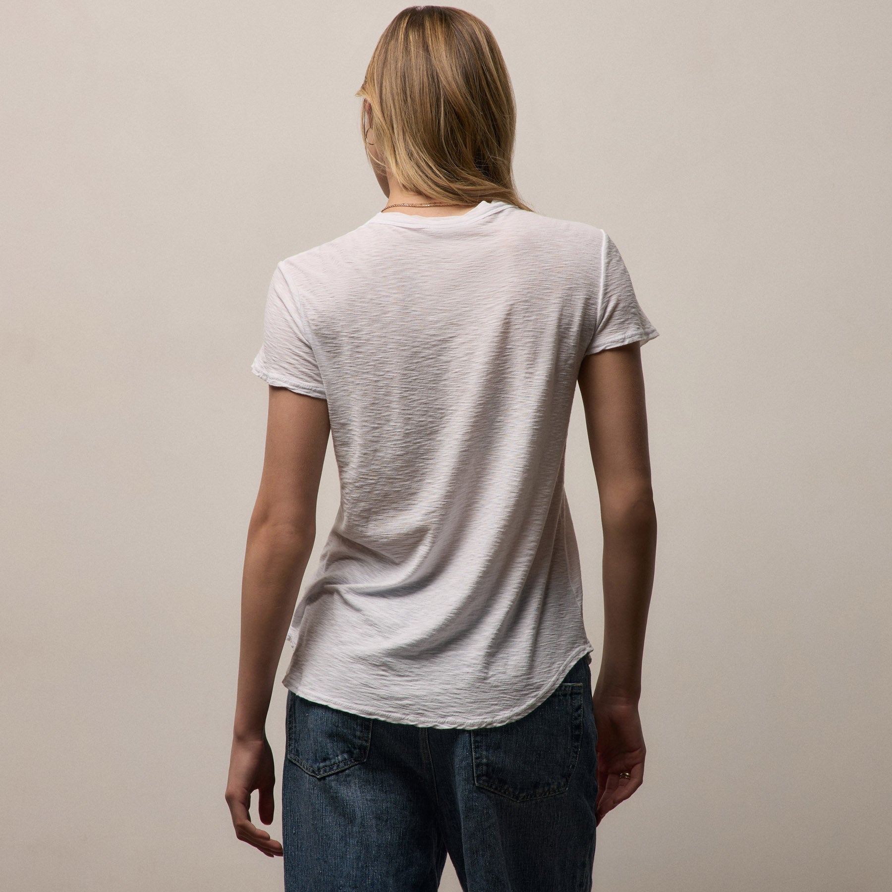 Sheer Slub Crew Neck Tee - White