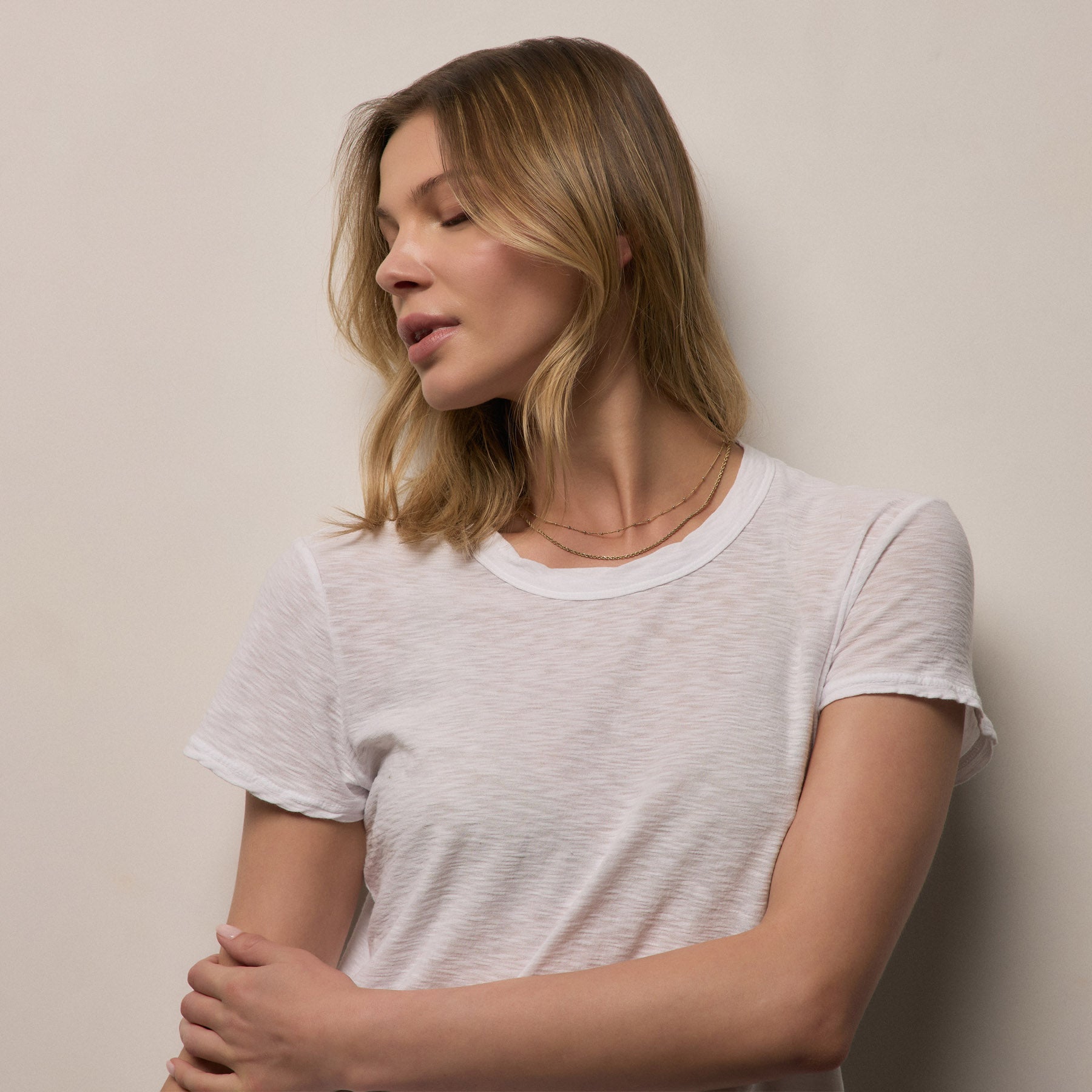 Sheer Slub Crew Neck Tee - White