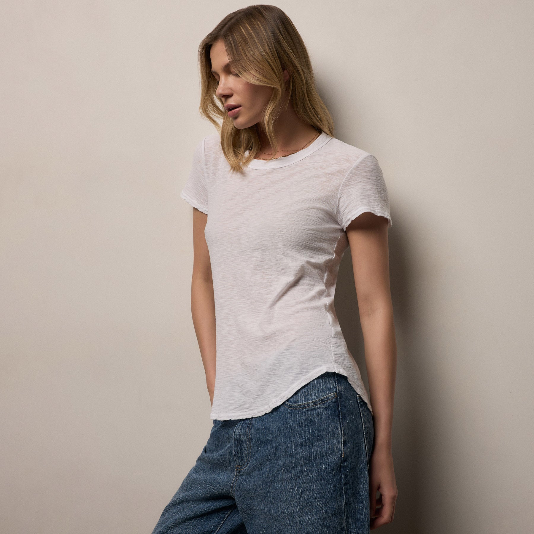 Sheer Slub Crew Neck Tee - White
