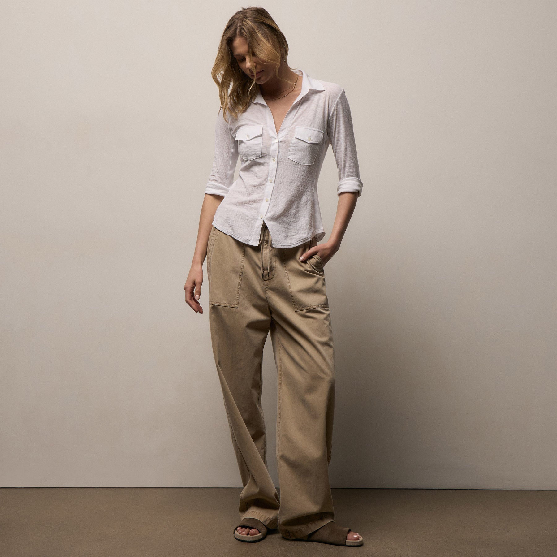 Sheer Slub Side Panel Shirt - White
