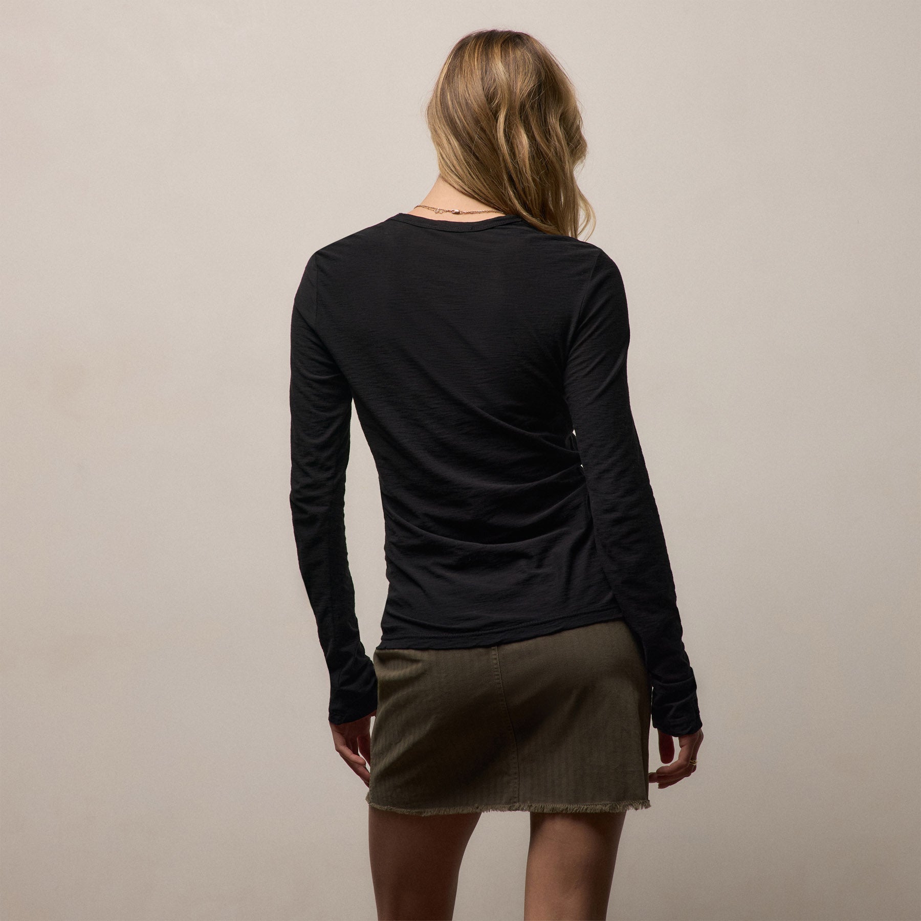 Sheer Slub Long Sleeve Crew - Black