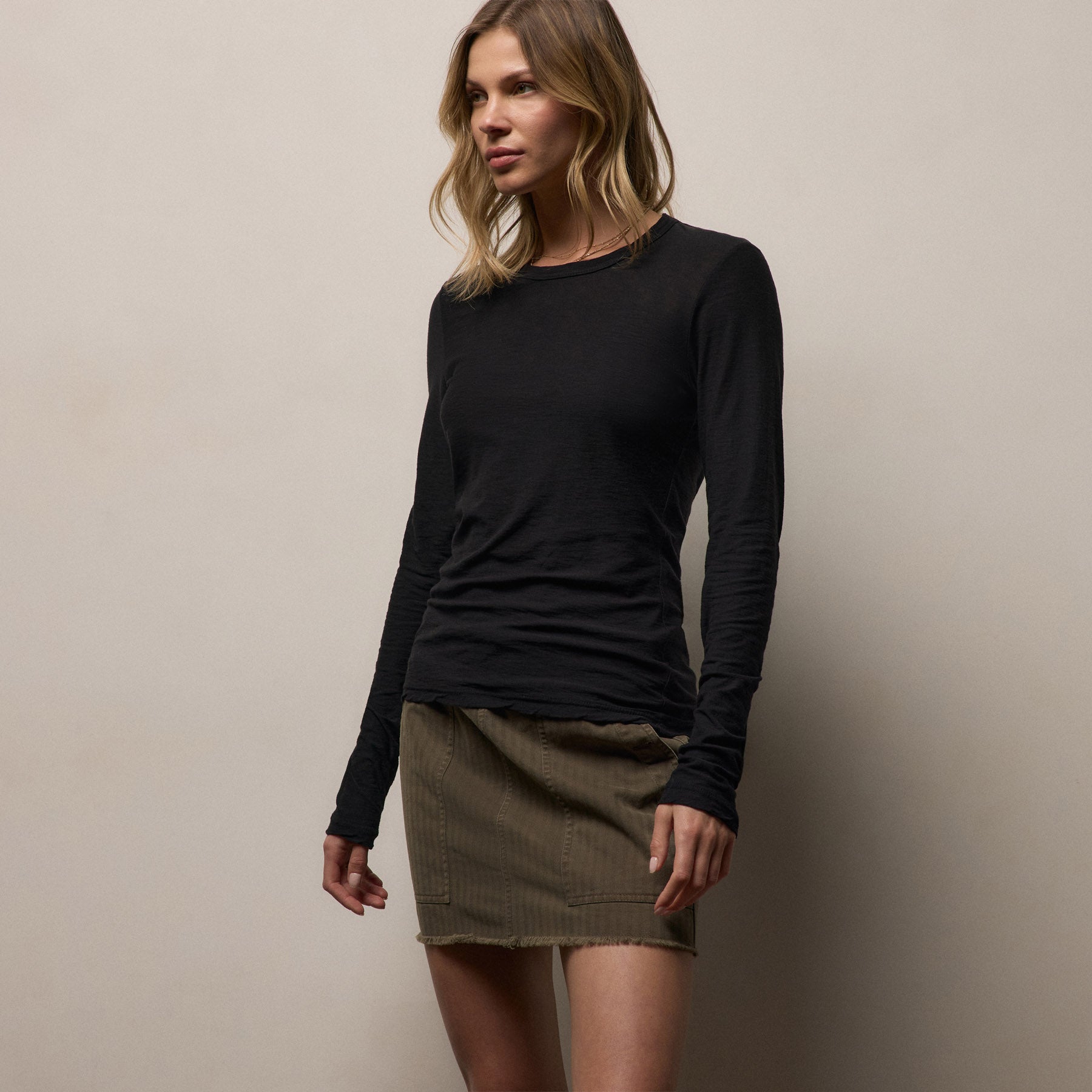 Sheer Slub Long Sleeve Crew - Black