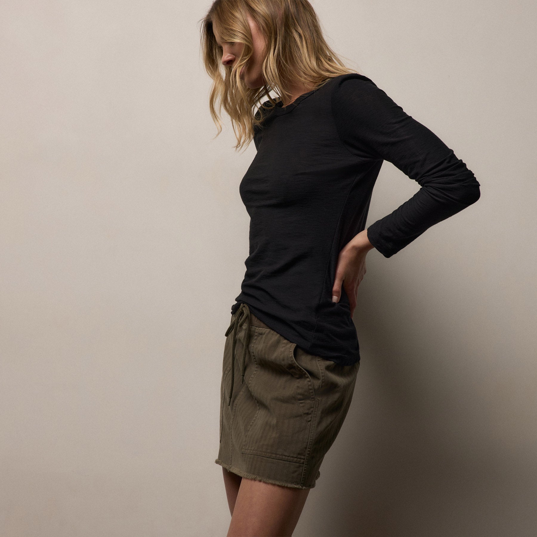 Sheer Slub Long Sleeve Crew - Black