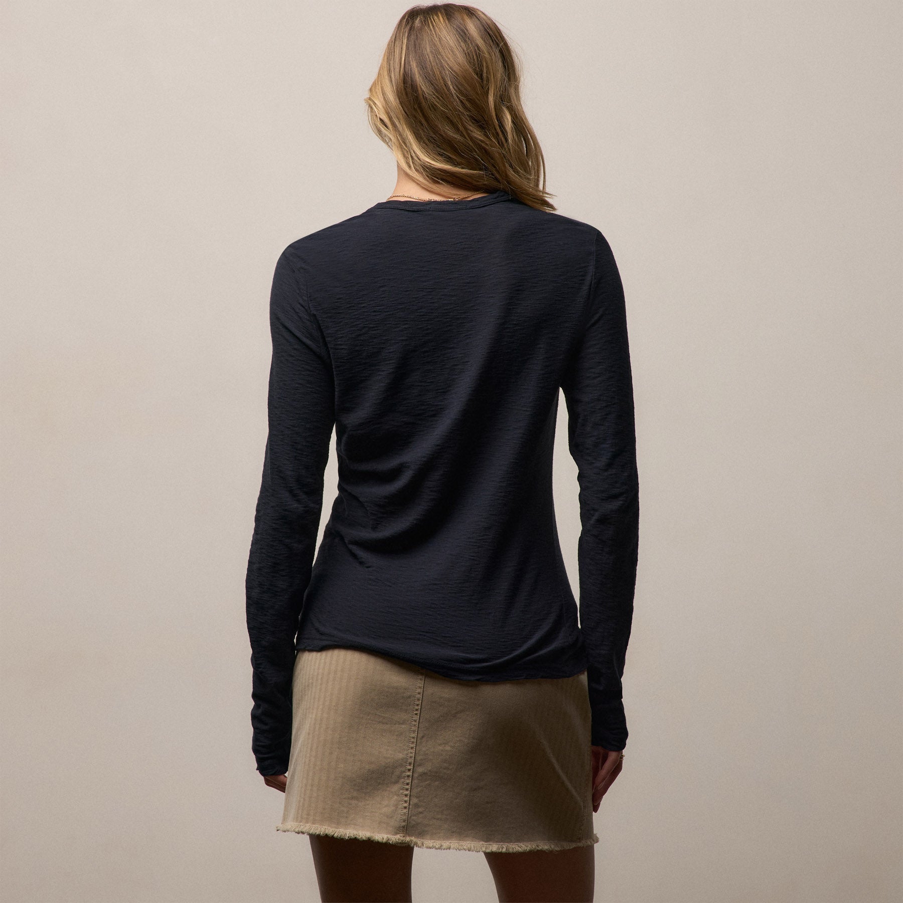 Sheer Slub Long Sleeve Crew - Deep