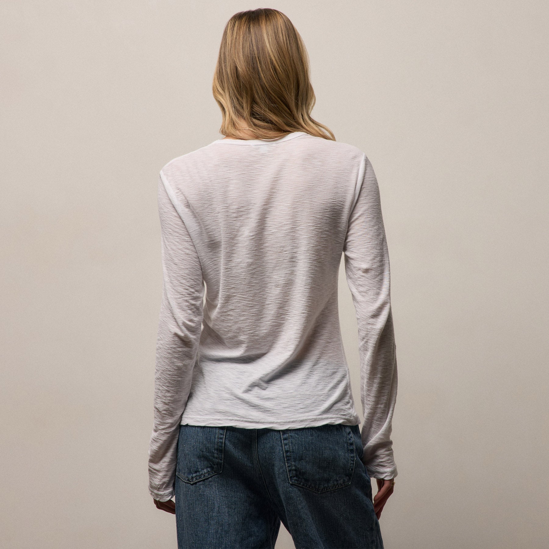 Sheer Slub Long Sleeve Crew - White