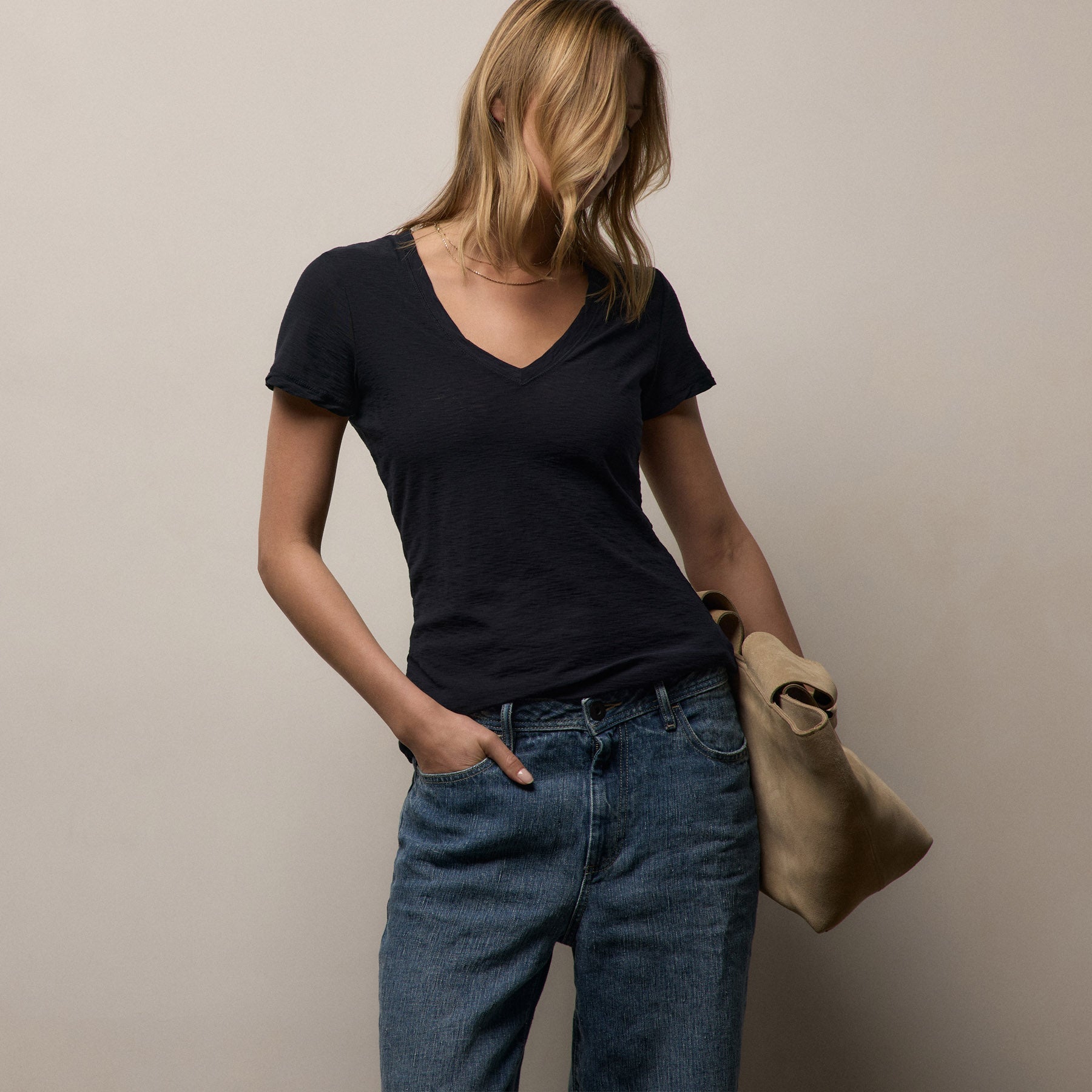 Sheer Slub V Neck - Deep