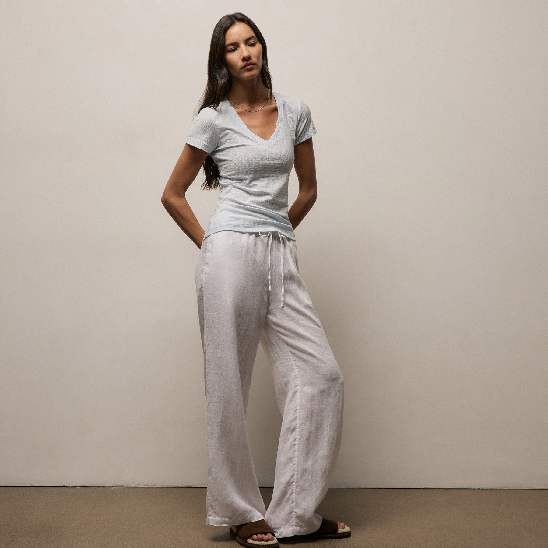 Sheer Slub V Neck - Memory