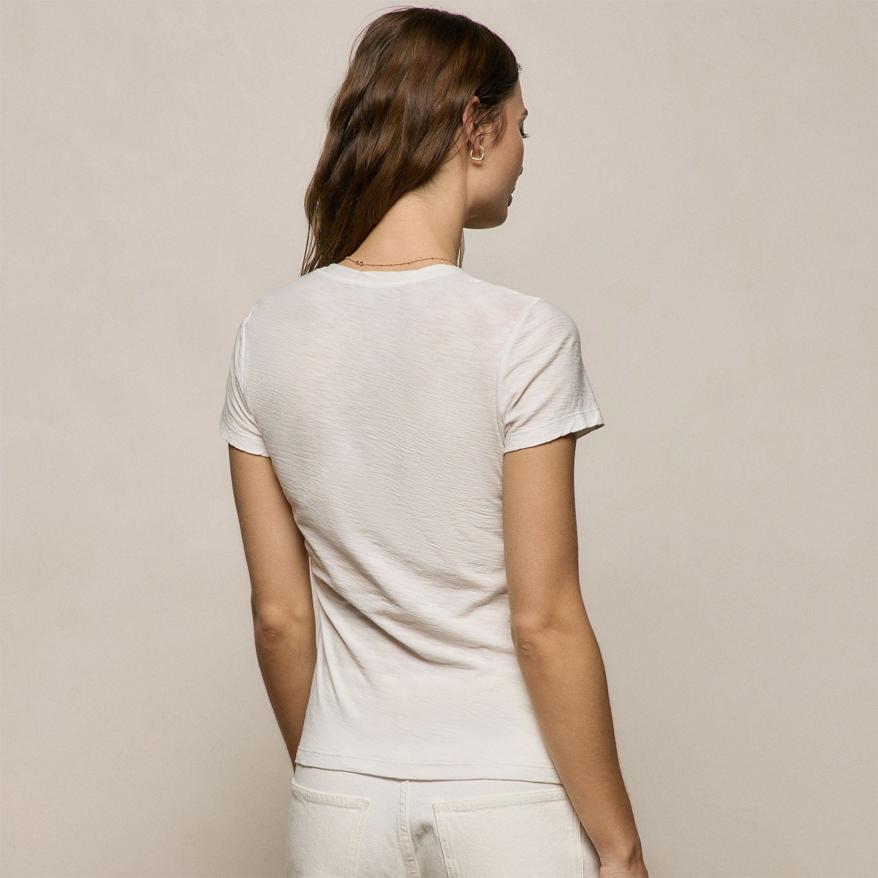 Sheer Slub V Neck - Off White
